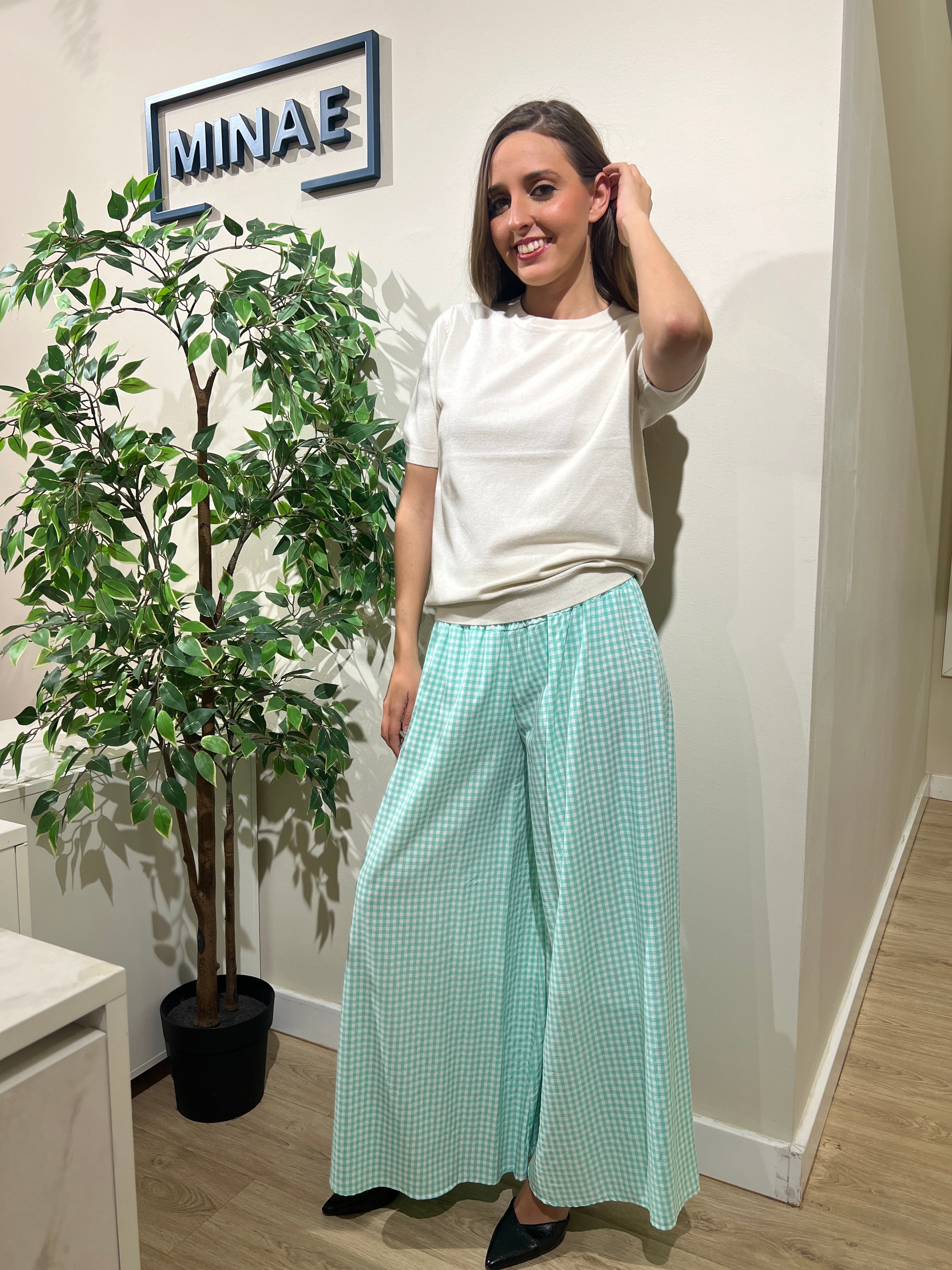 Pantalón vichy celeste