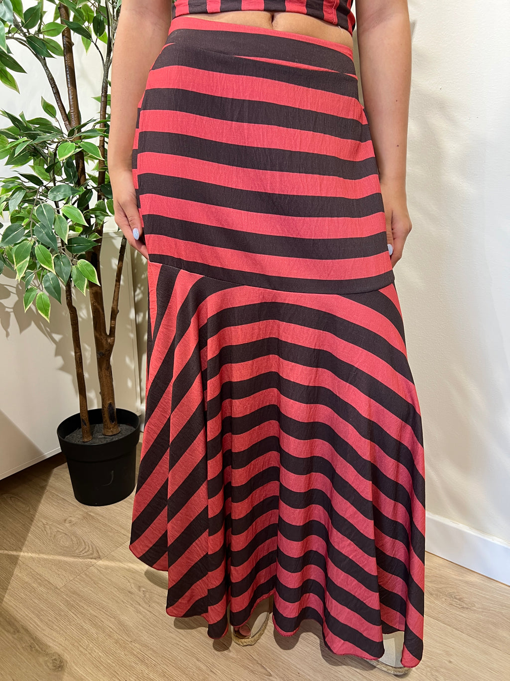 Conjunto rayas marrones y rosas