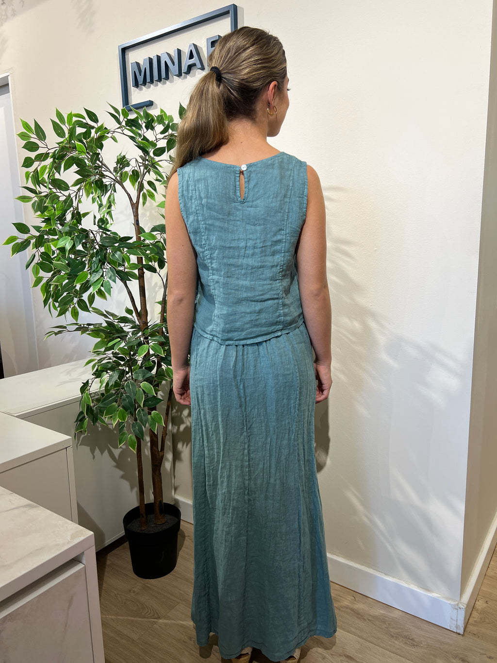 Conjunto de falda lino azul