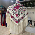 Mantón Candela beige con buganvilla