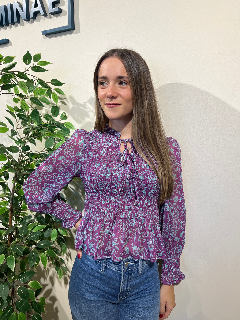Blusa Marta morada y celeste