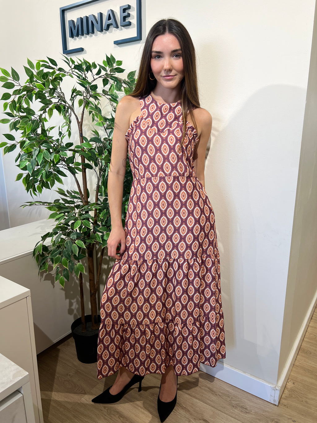 Vestido Bianca morado y naranja