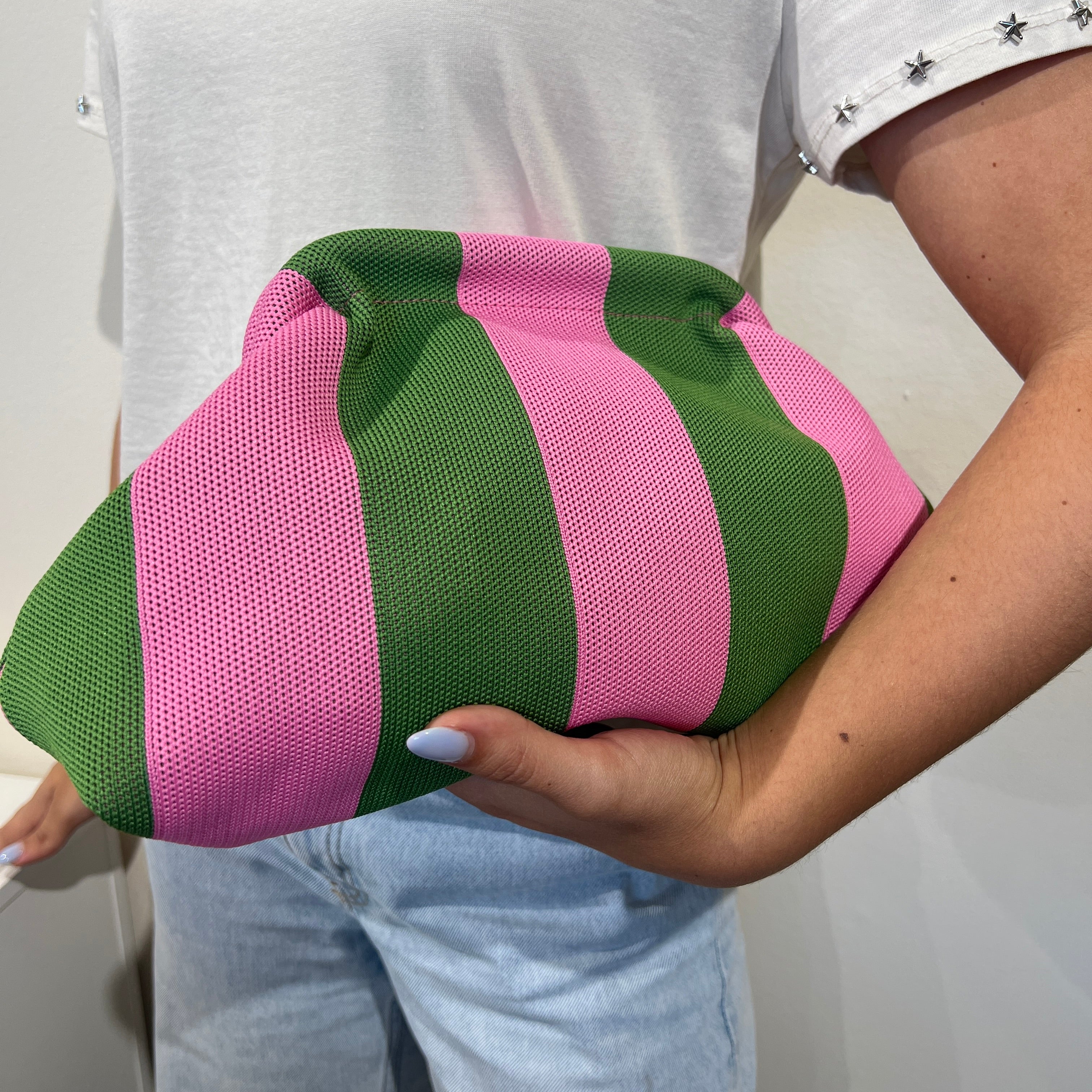 Bolso rayas verde-rosa