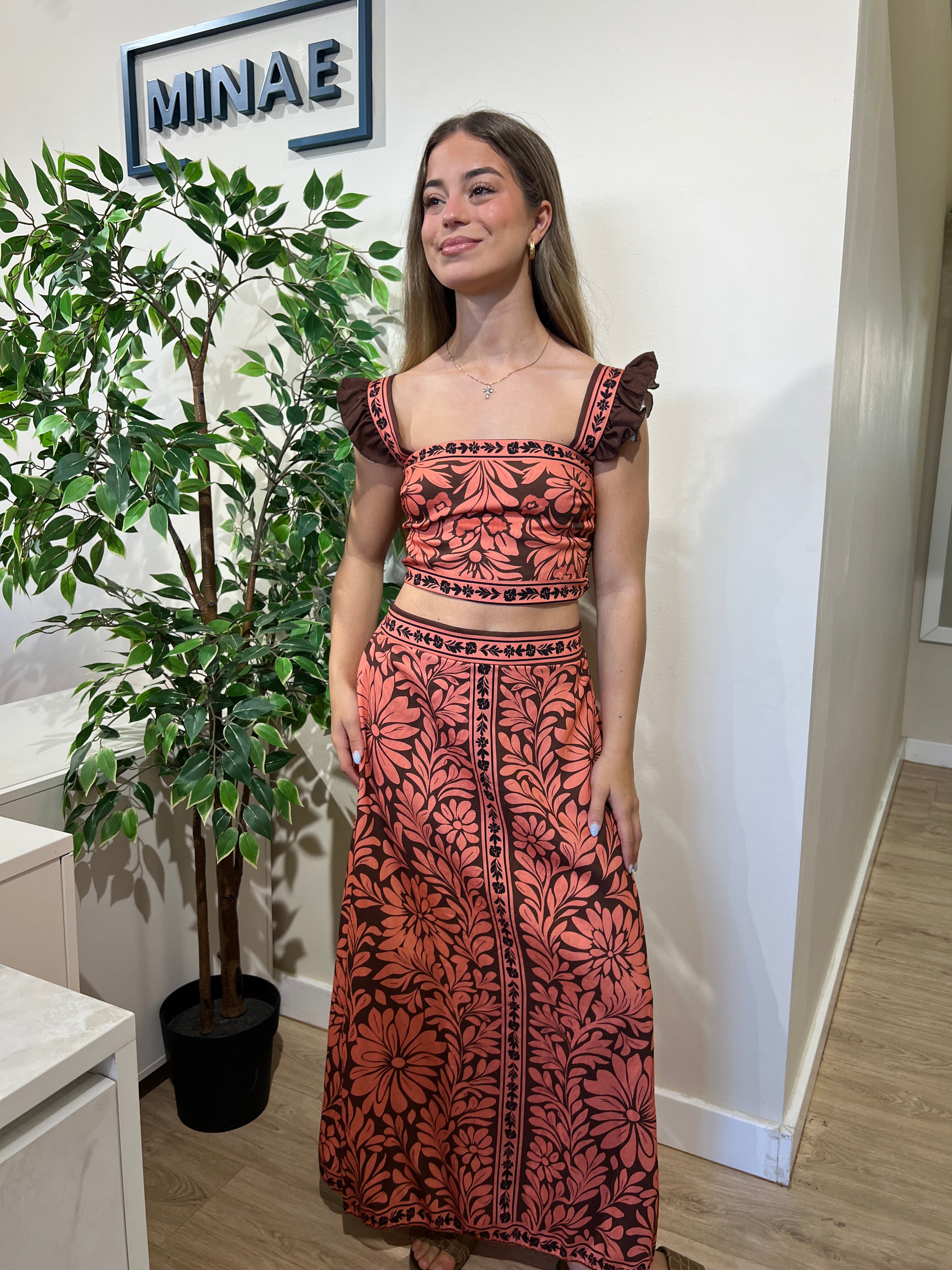 Conjunto Valeria marrón y naranja
