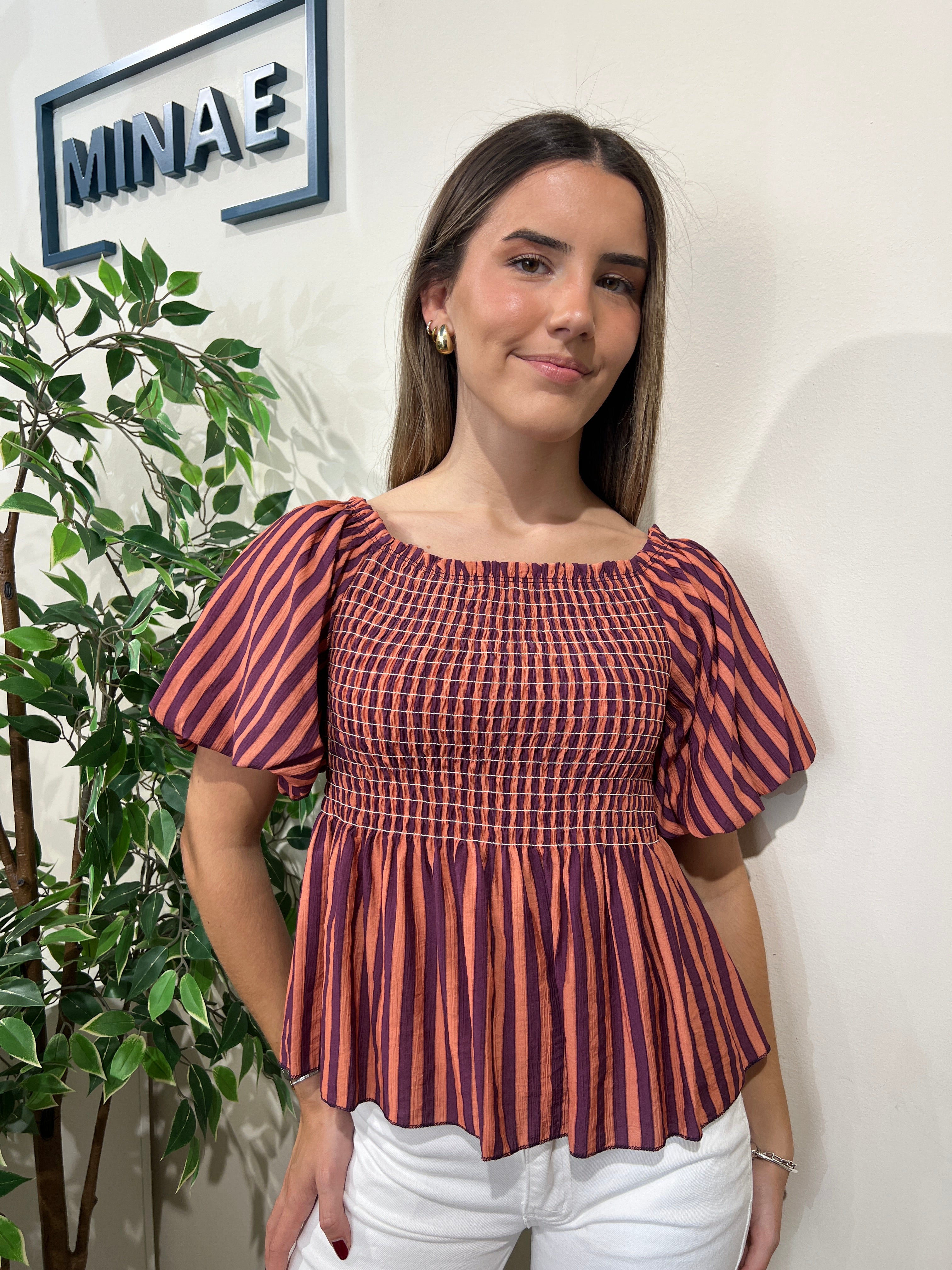 Blusa rayas morada-naranja