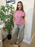 Pantalón bombacho rayas caqui