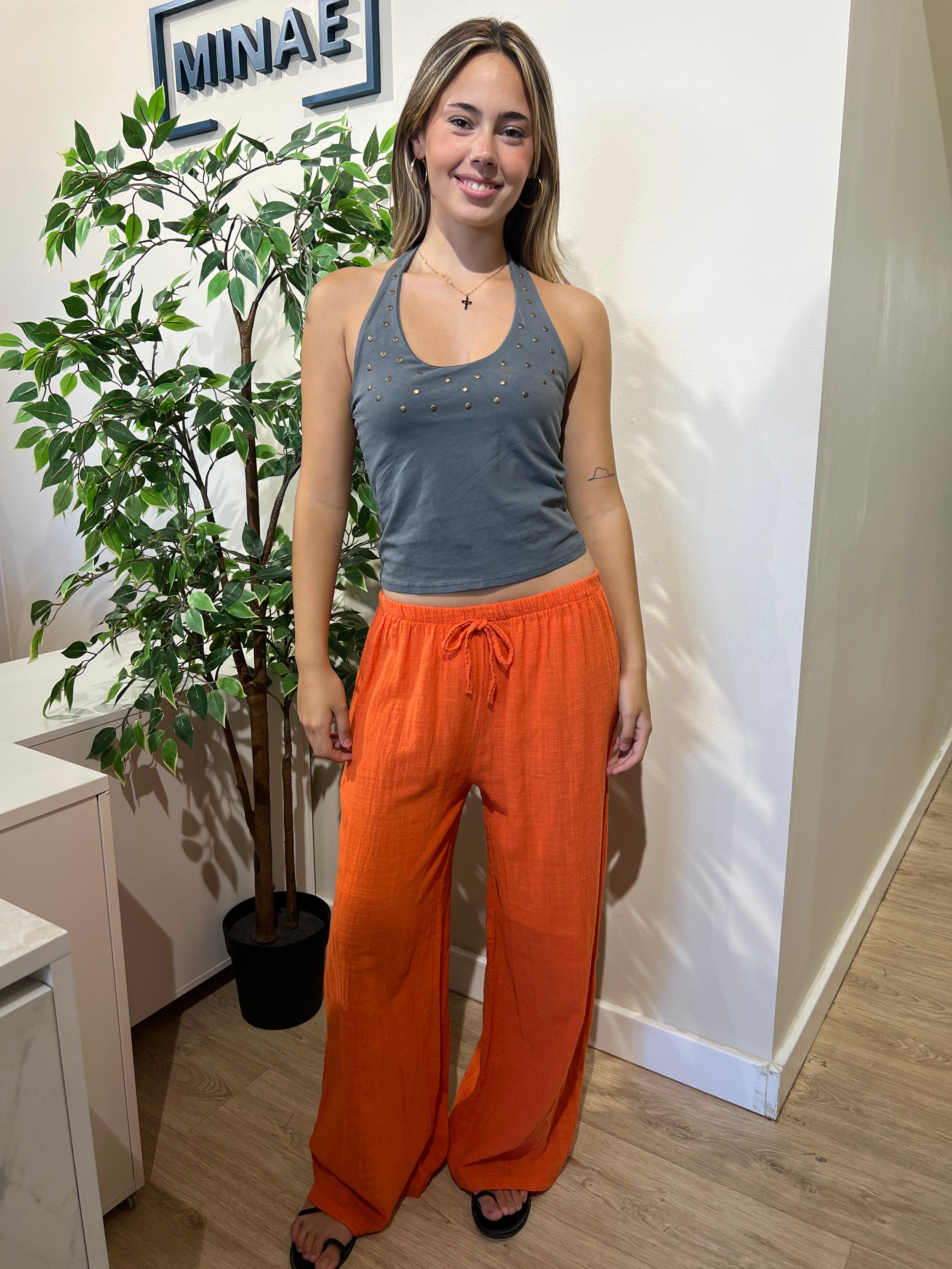 Pantalón algodón naranja