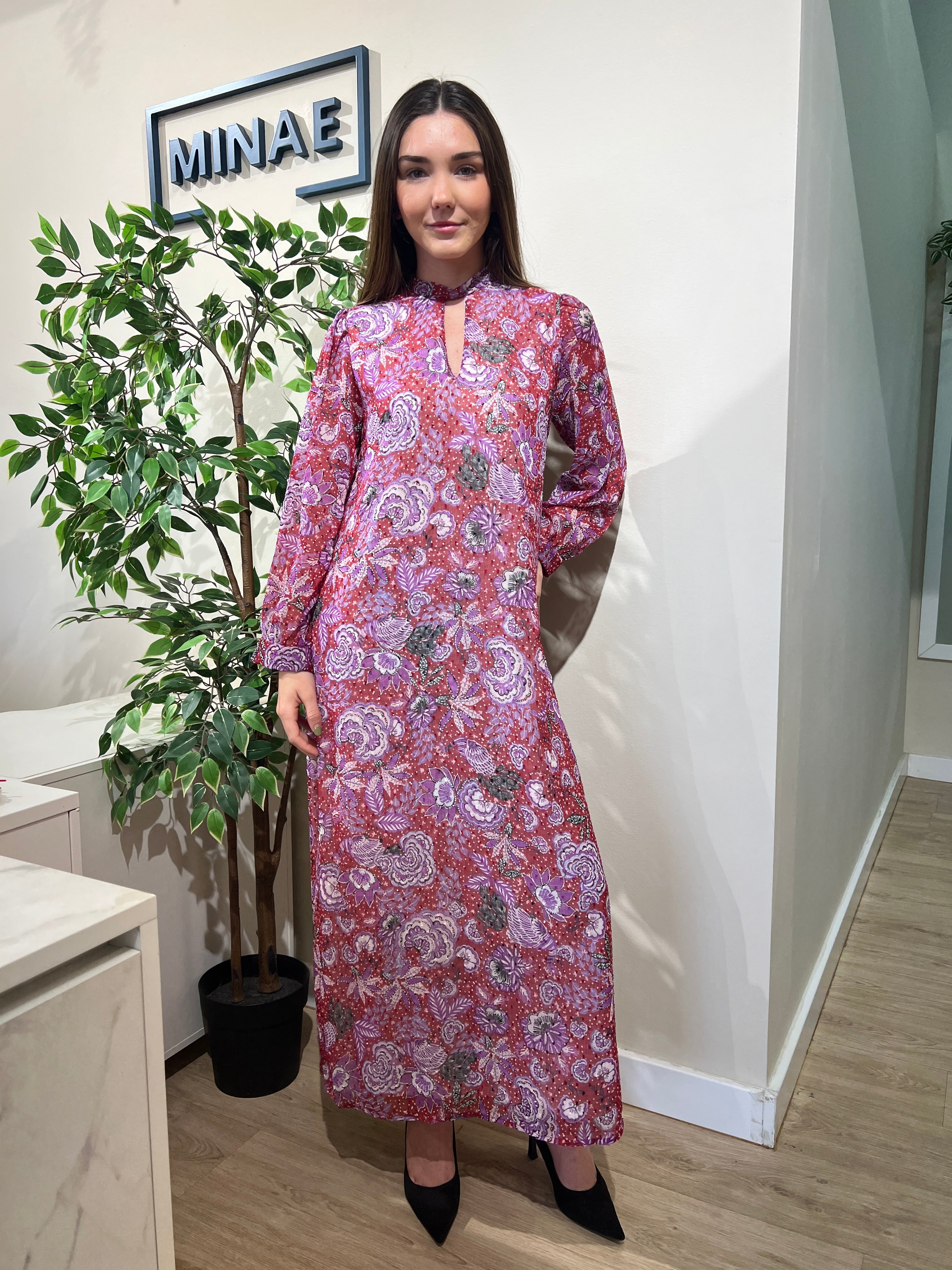 Vestido Casandra rojo y lila