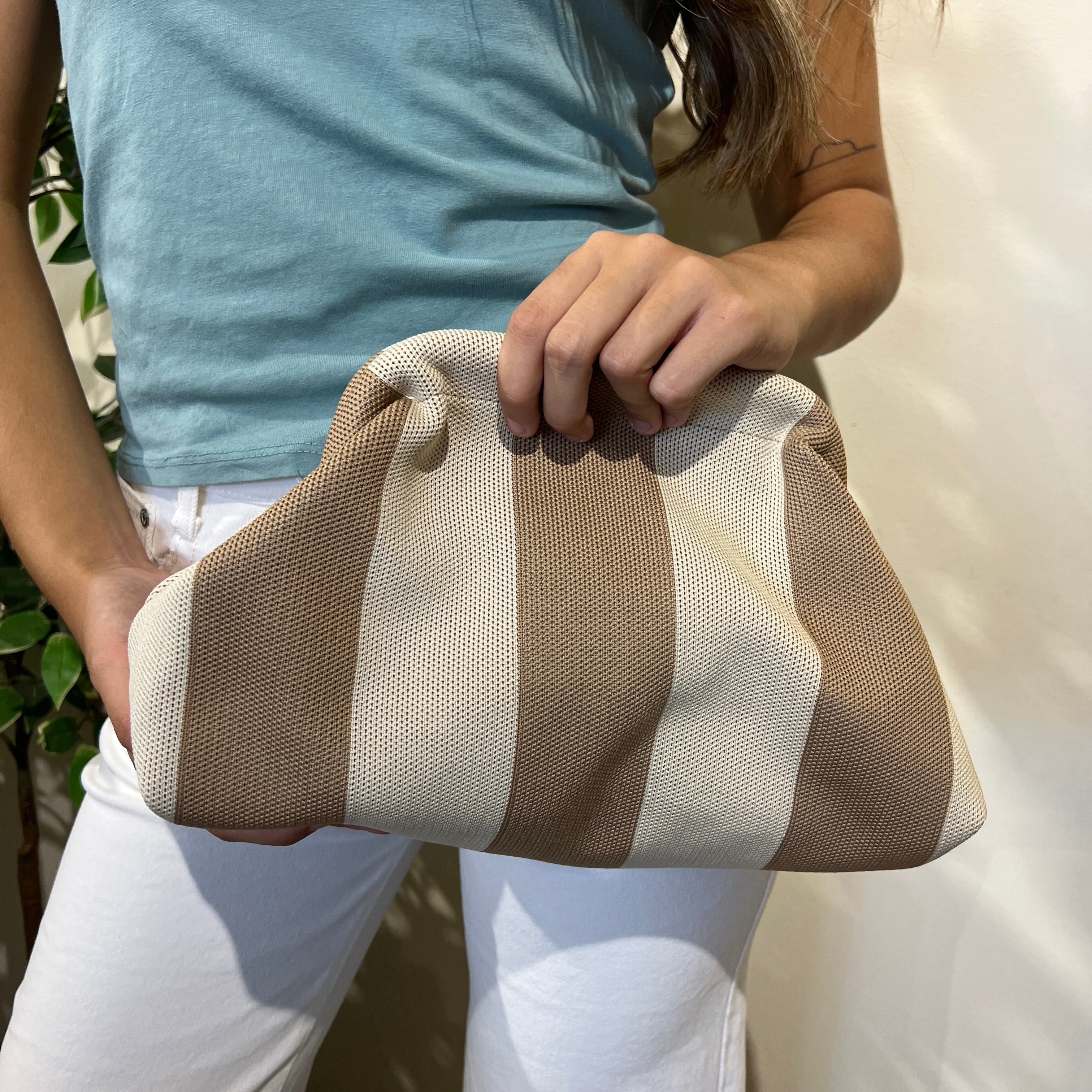 Bolso rayas beige-topo