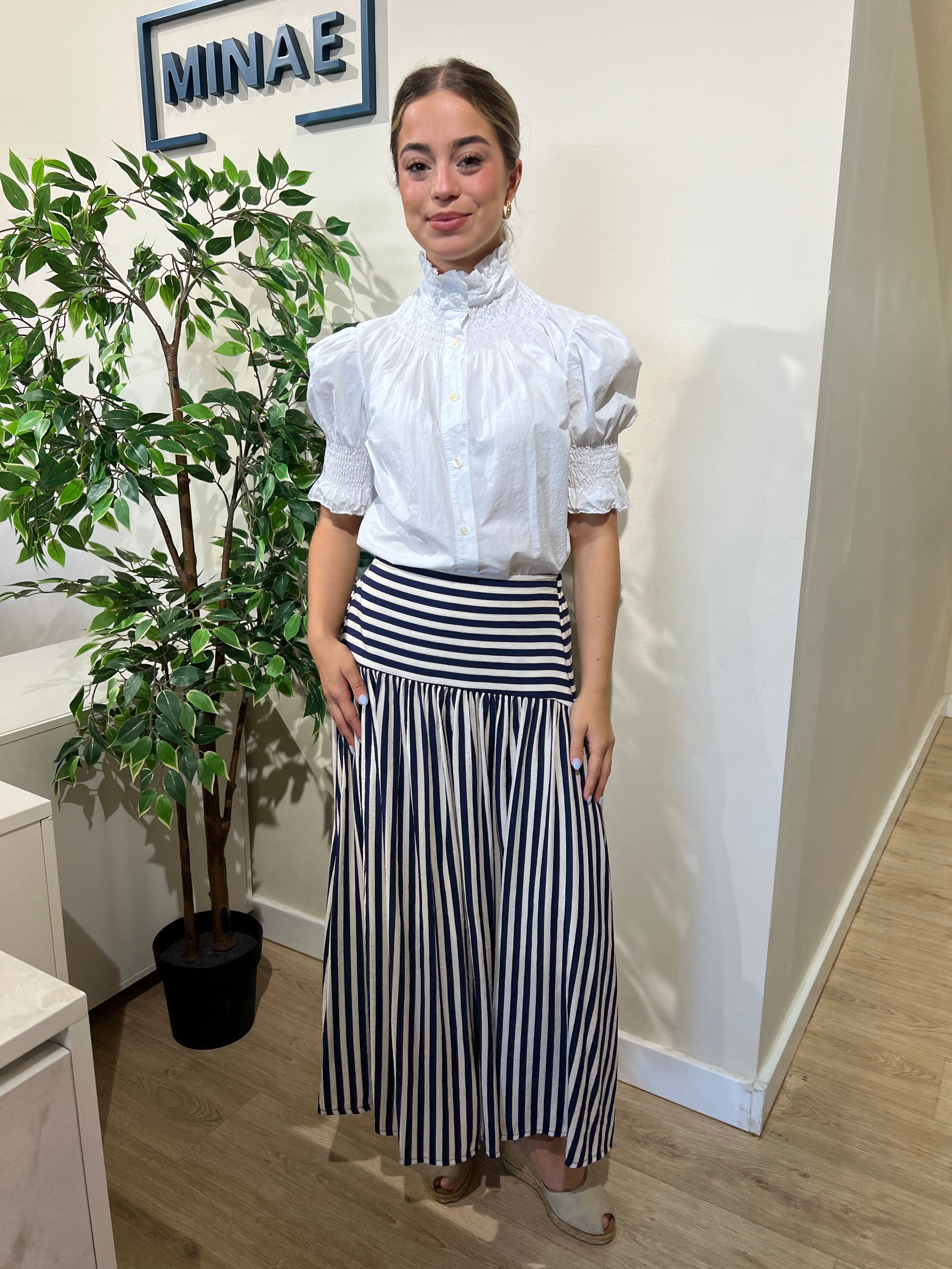 Falda rayas azul y beige