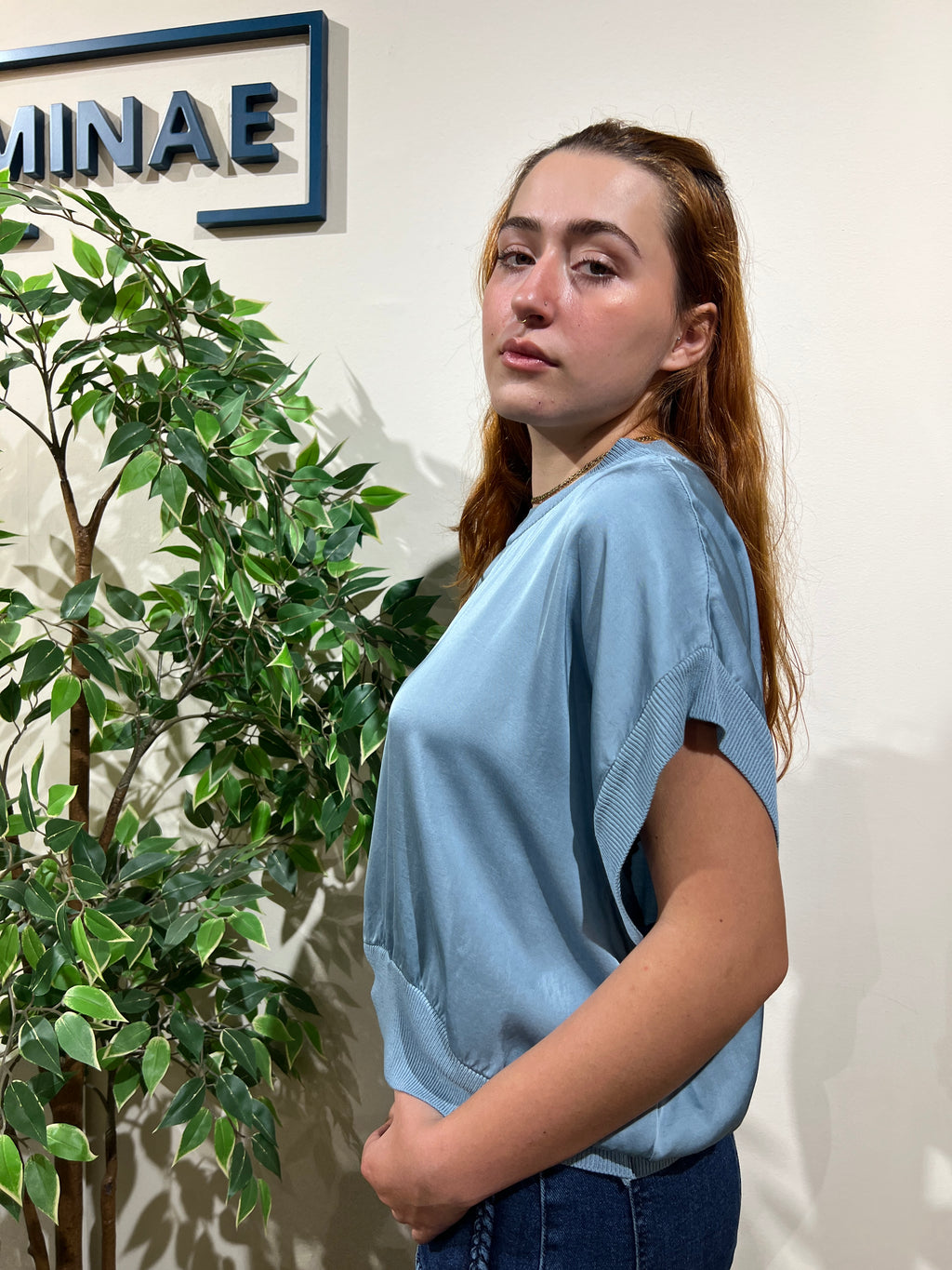 Jersey satinado azul