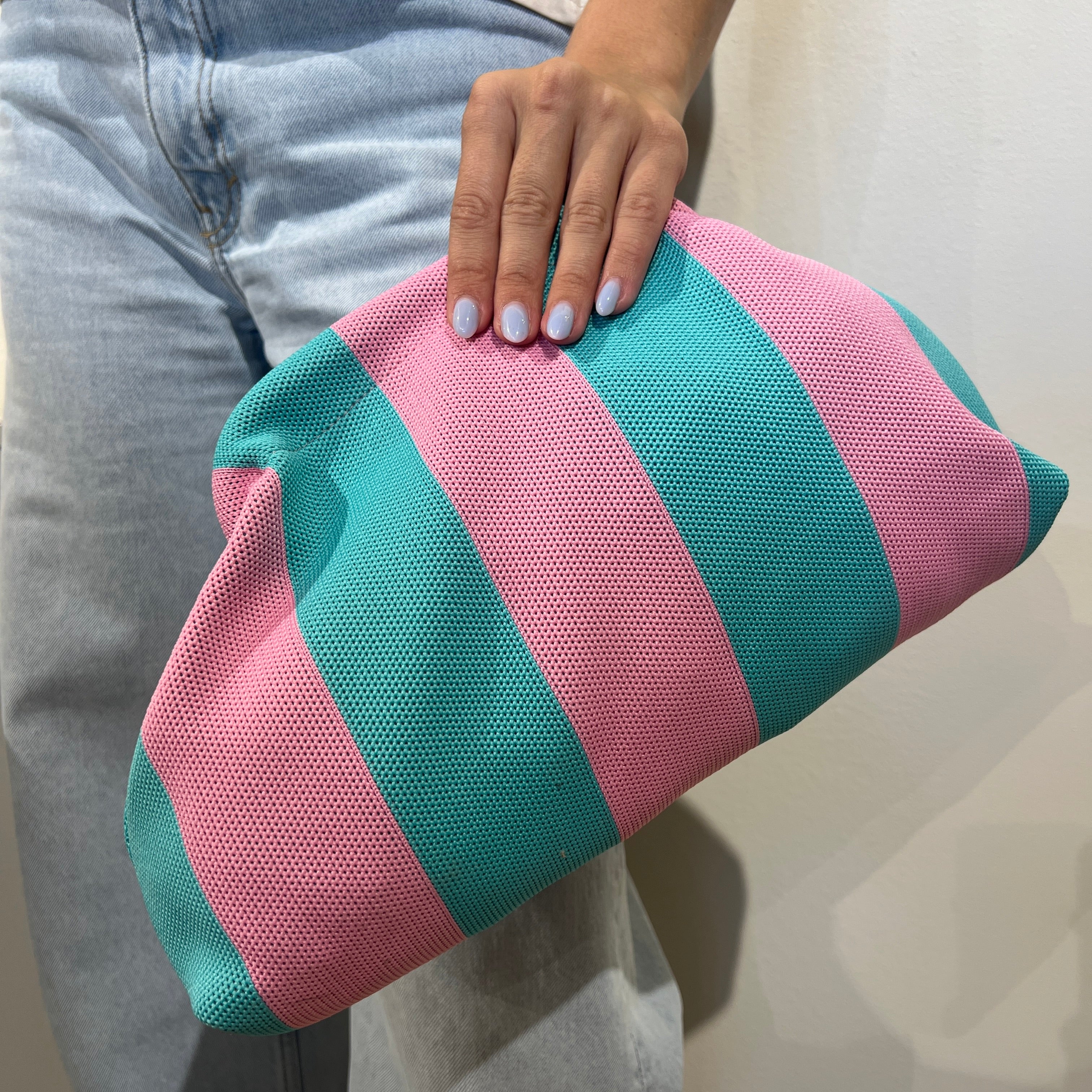 Bolso rayas verde agua-rosa