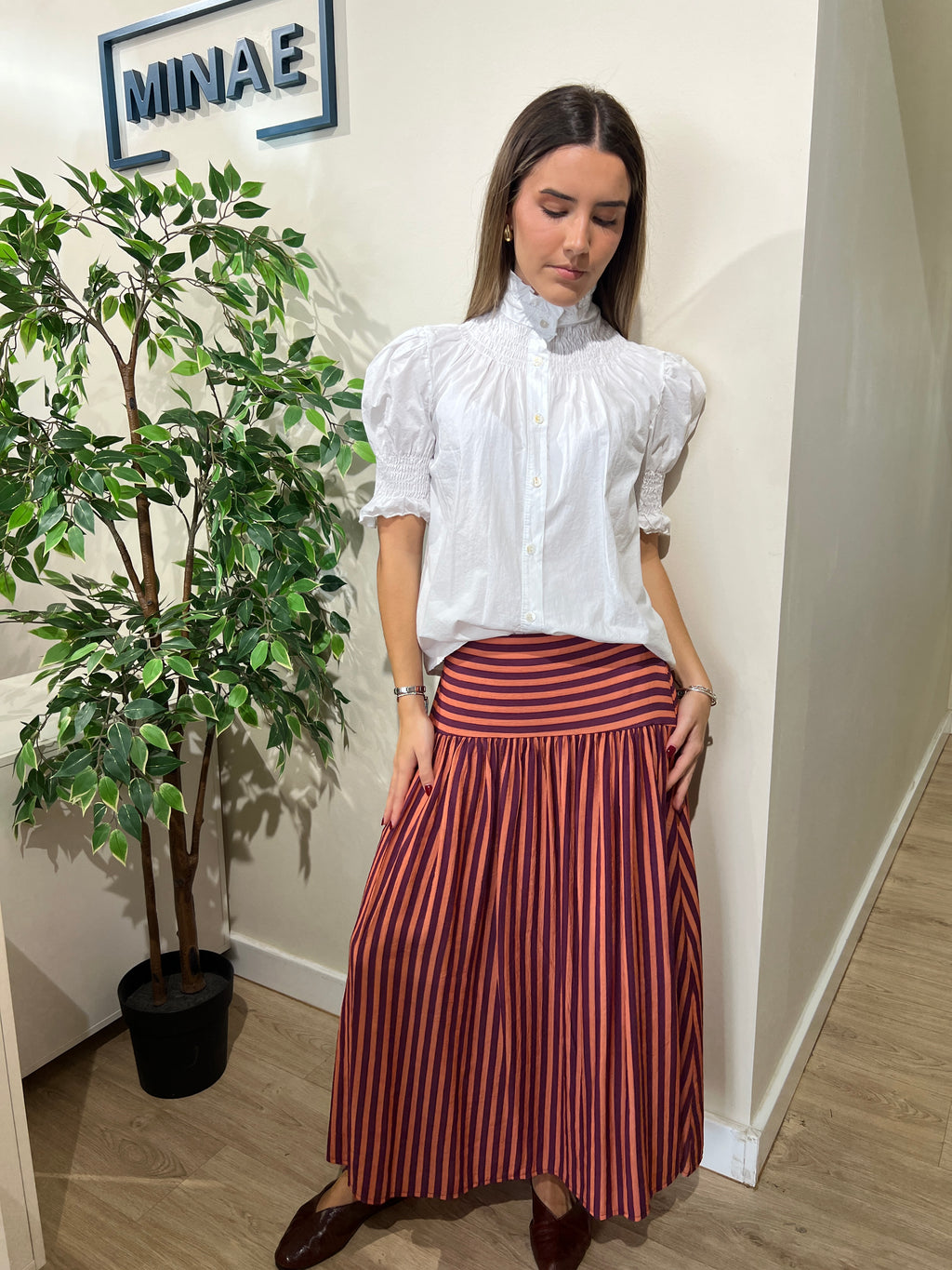 Falda rayas morada y naranja