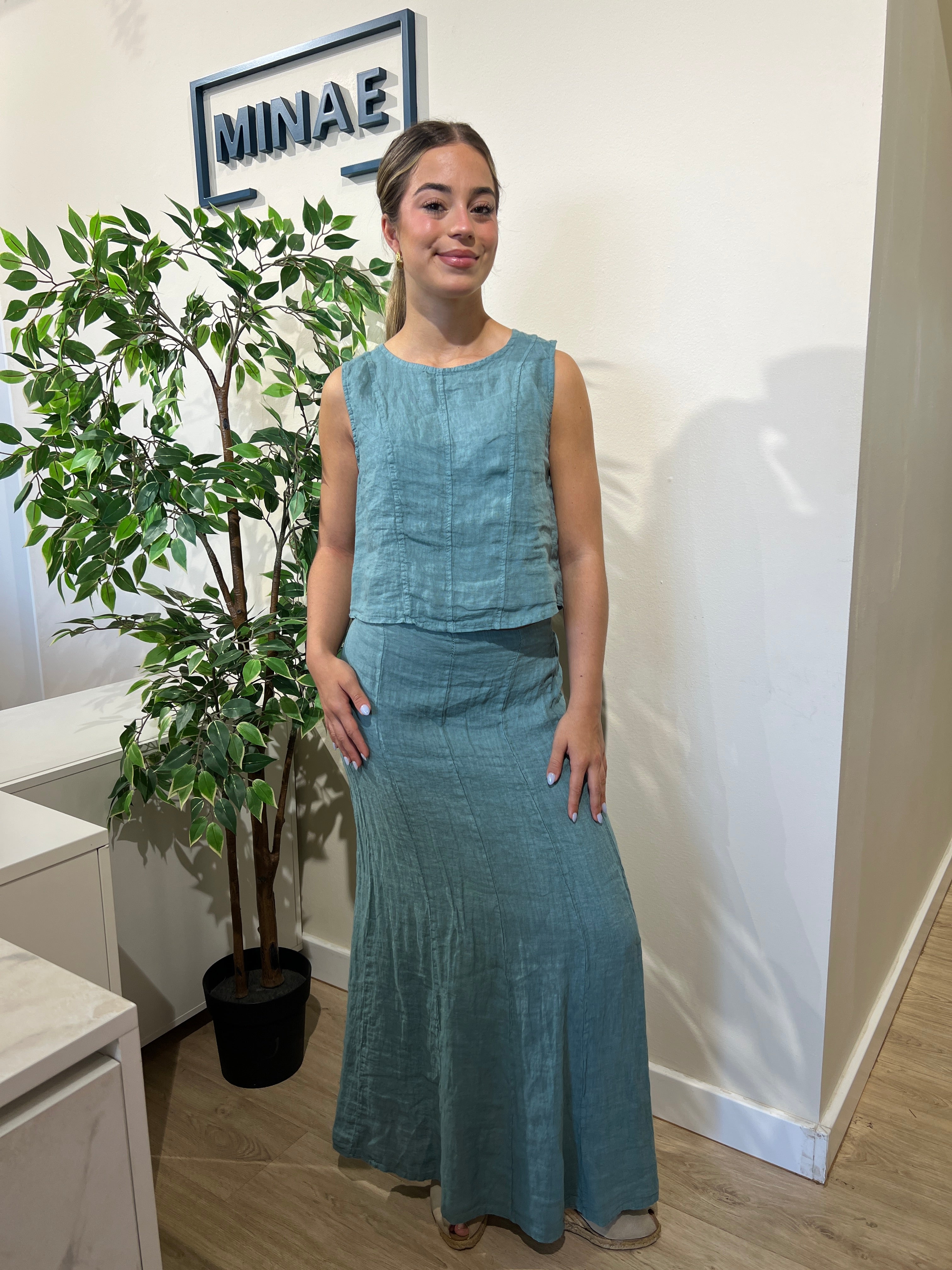 Conjunto de falda lino azul