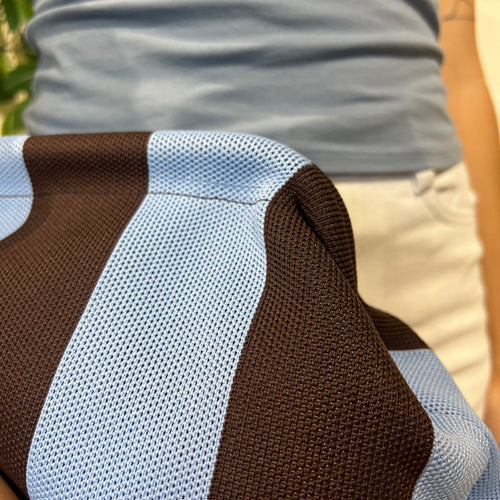 Bolso rayas celeste-marrón