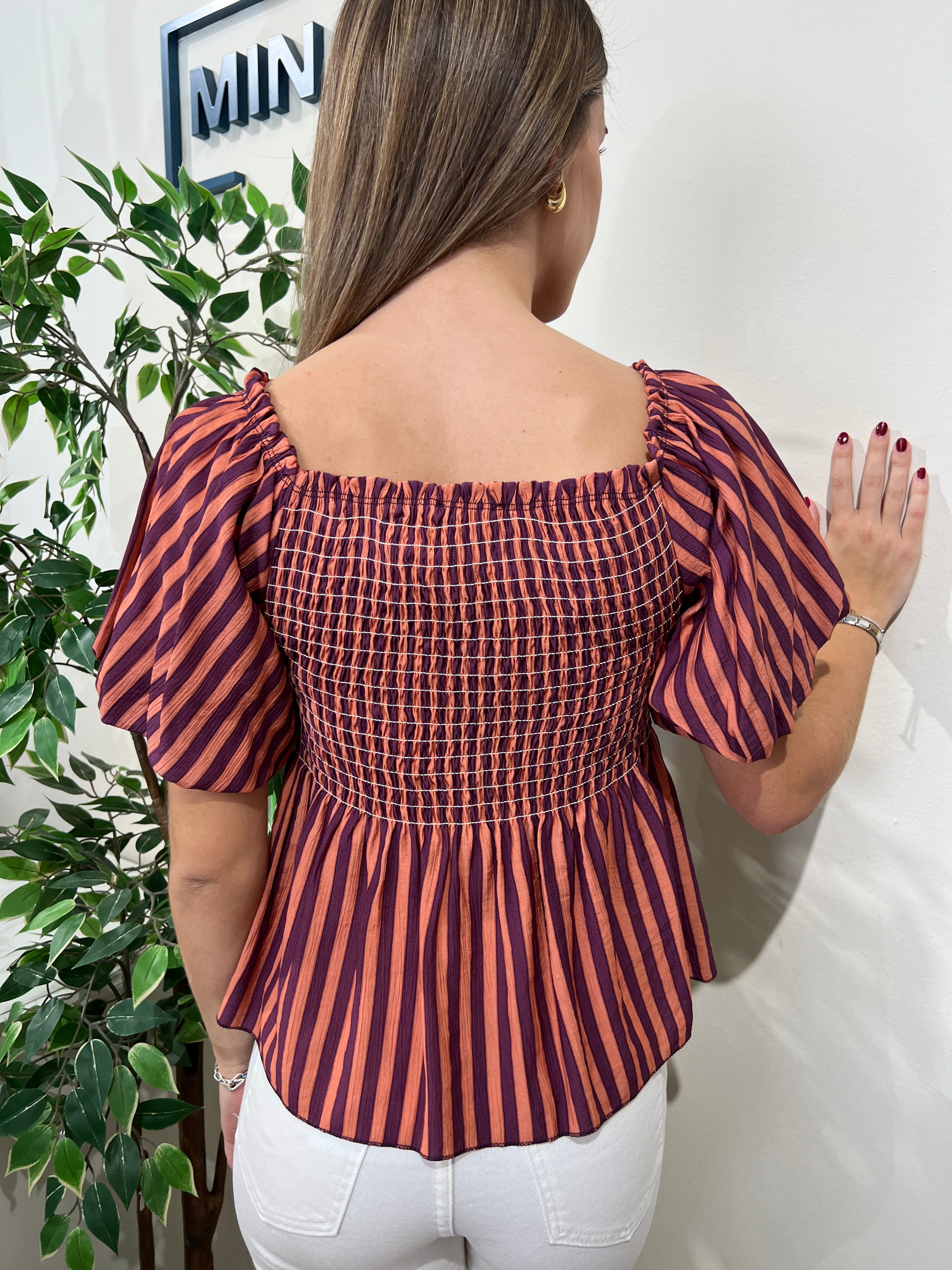 Blusa rayas morada-naranja