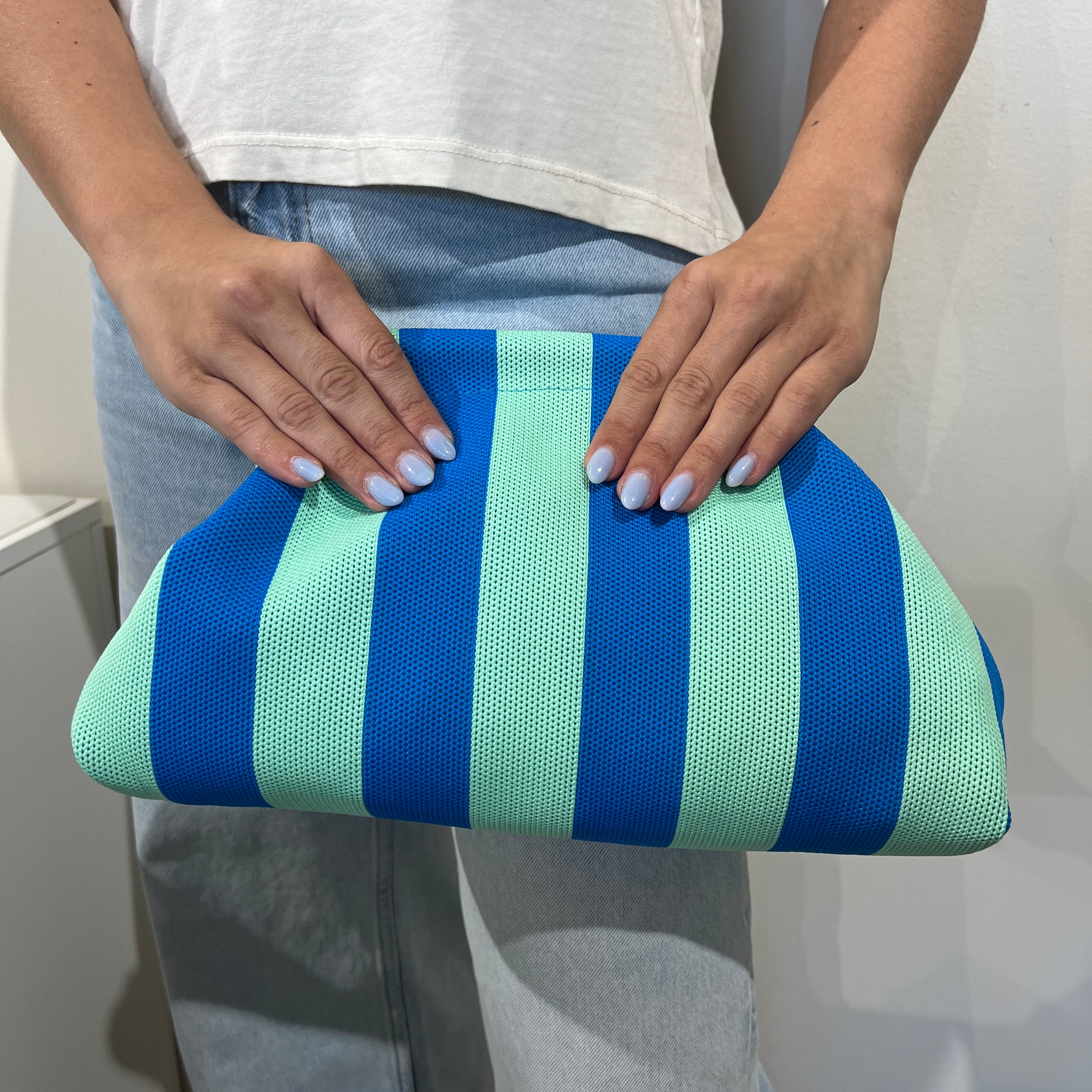 Bolso rayas verde agua-azul