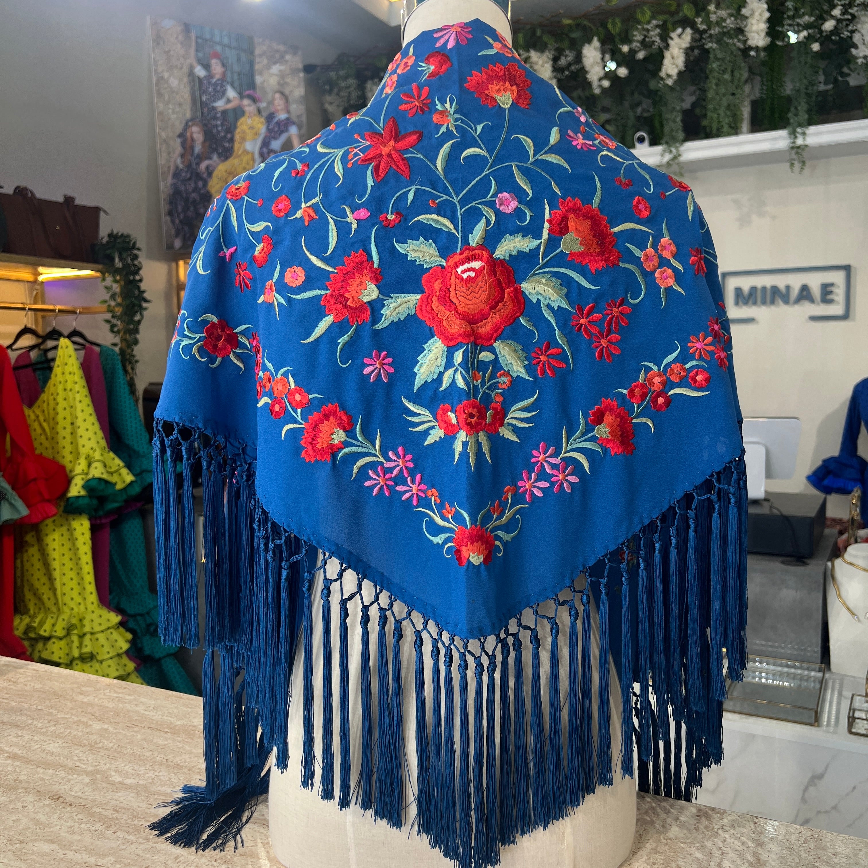 Mantón Claveles azul