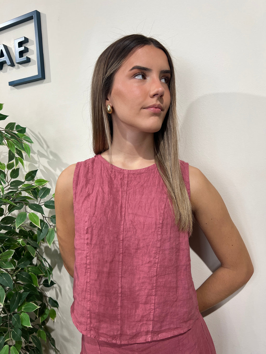 Conjunto de falda lino rosa