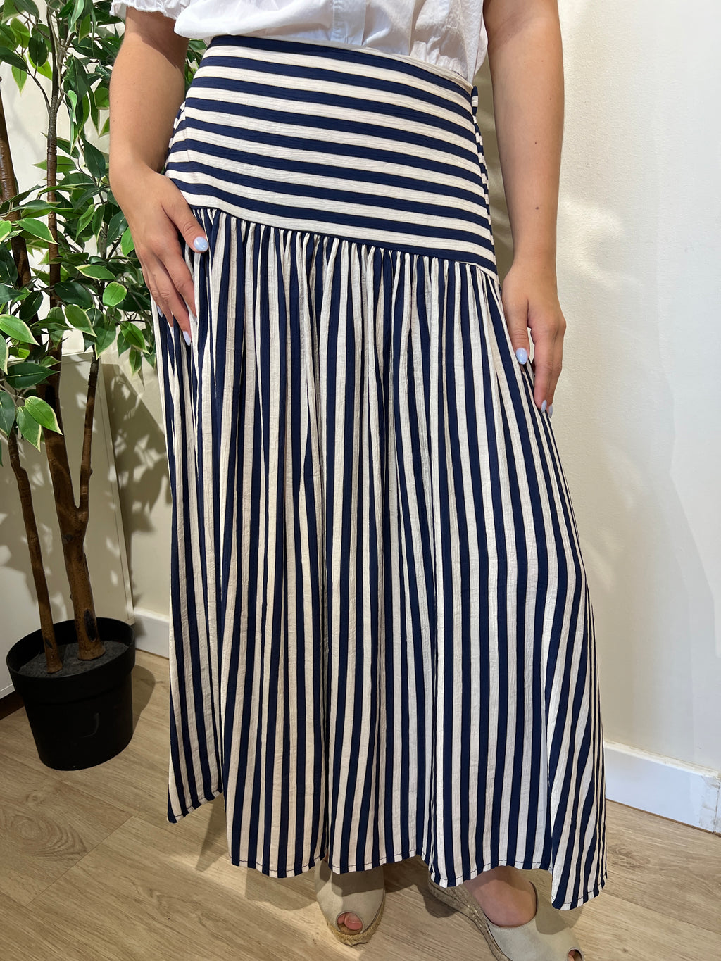 Falda rayas azul y beige
