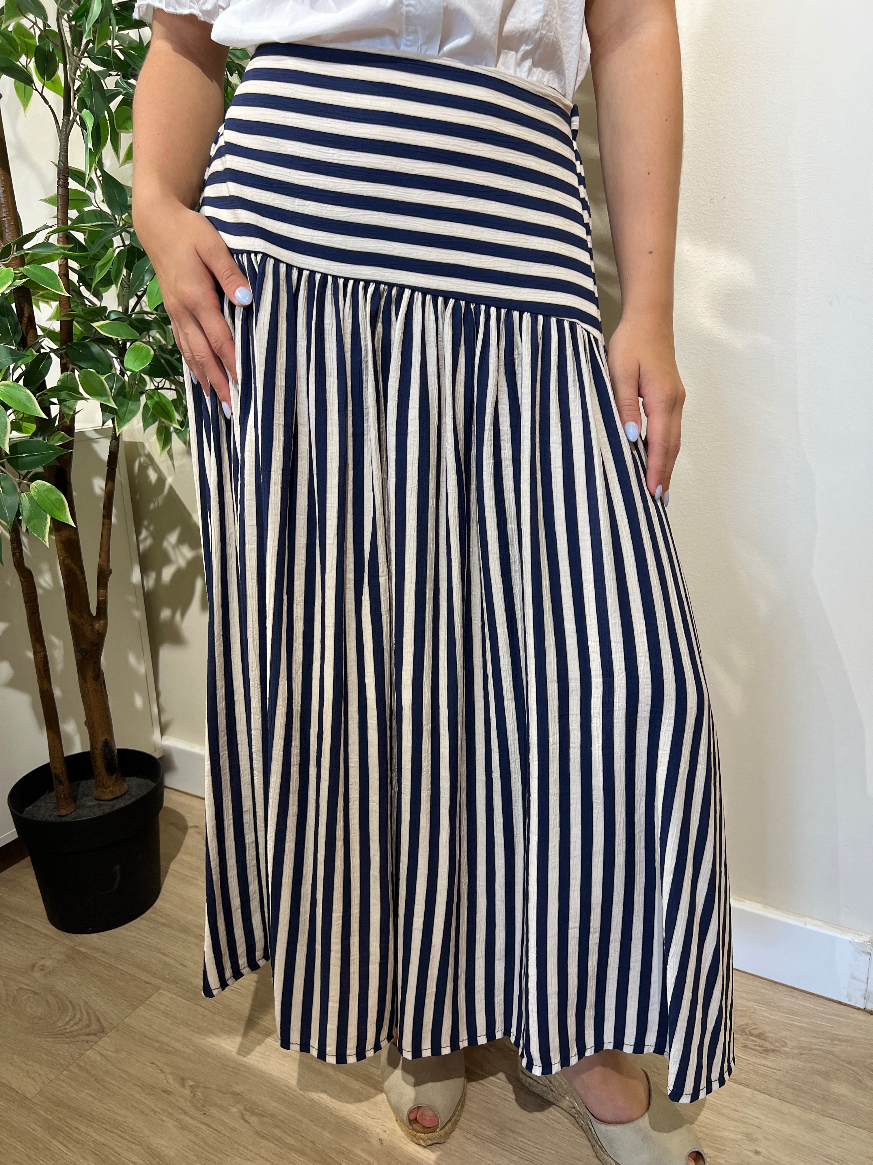 Falda rayas azul y beige