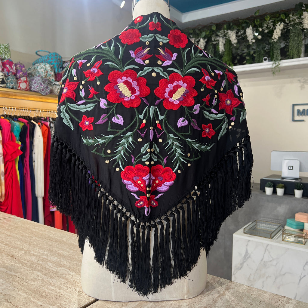 Mantón Solera negro con rojo
