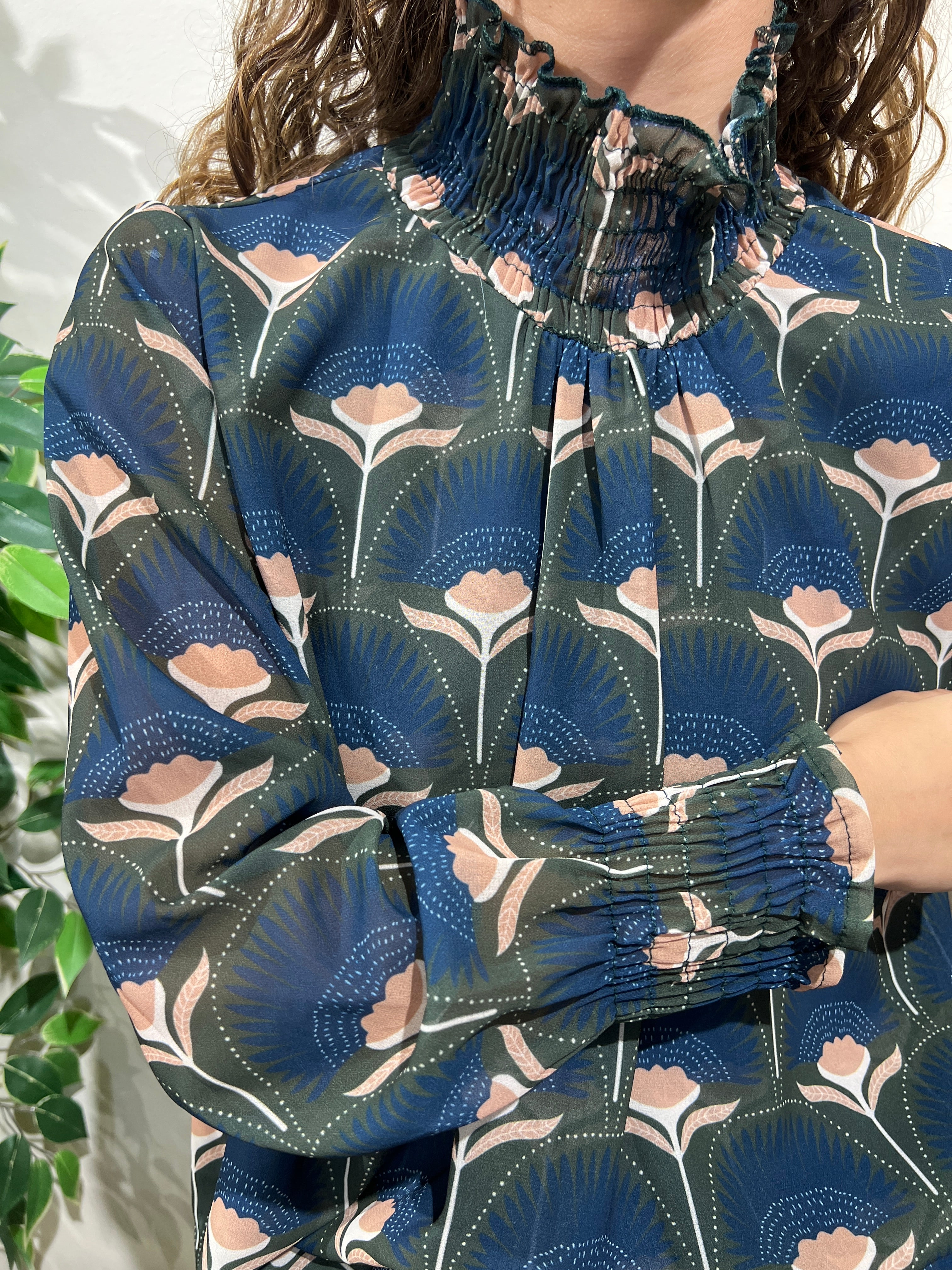 Blusa Celina caqui y azul