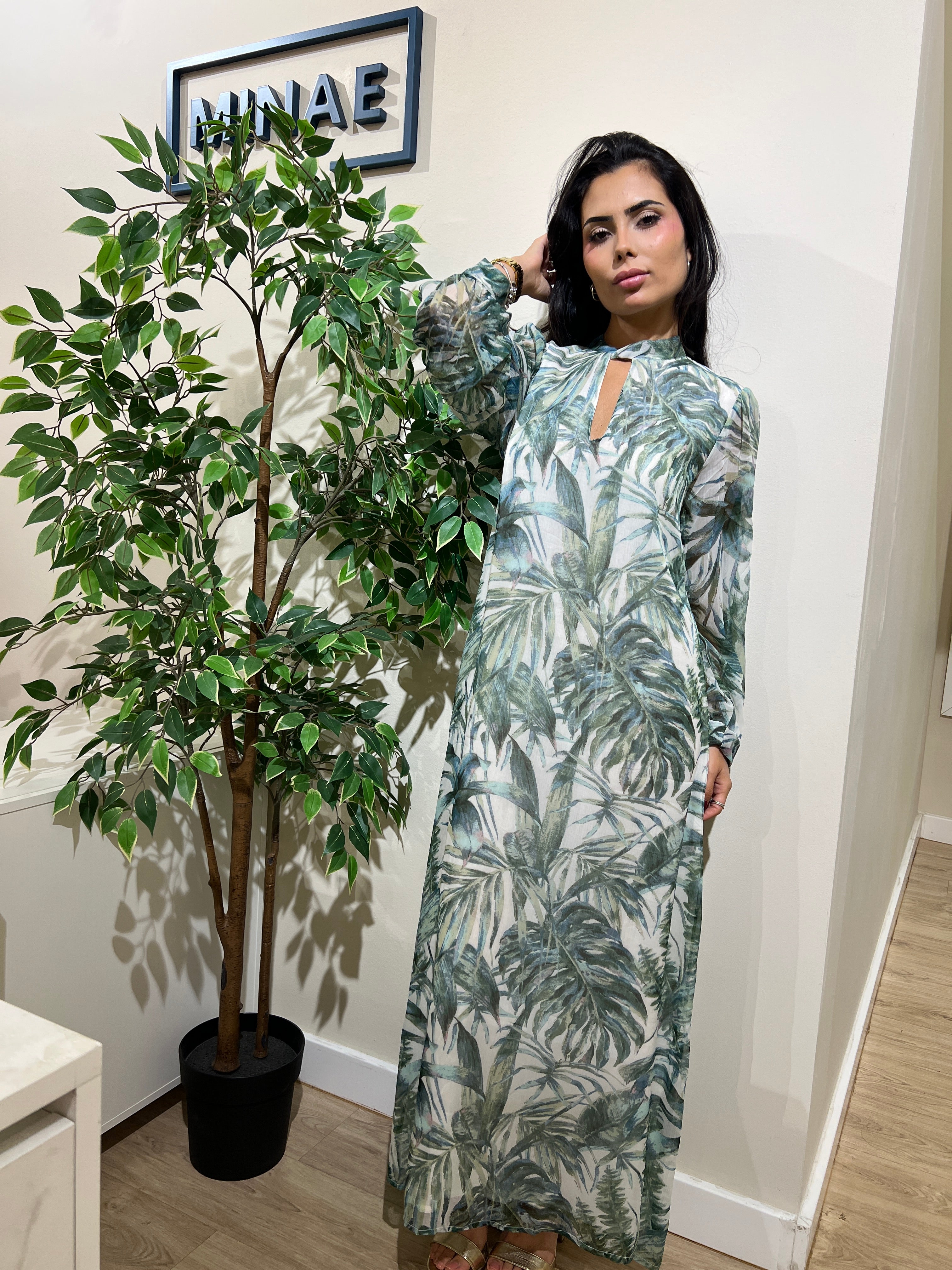 Vestido Casandra hojas verdes