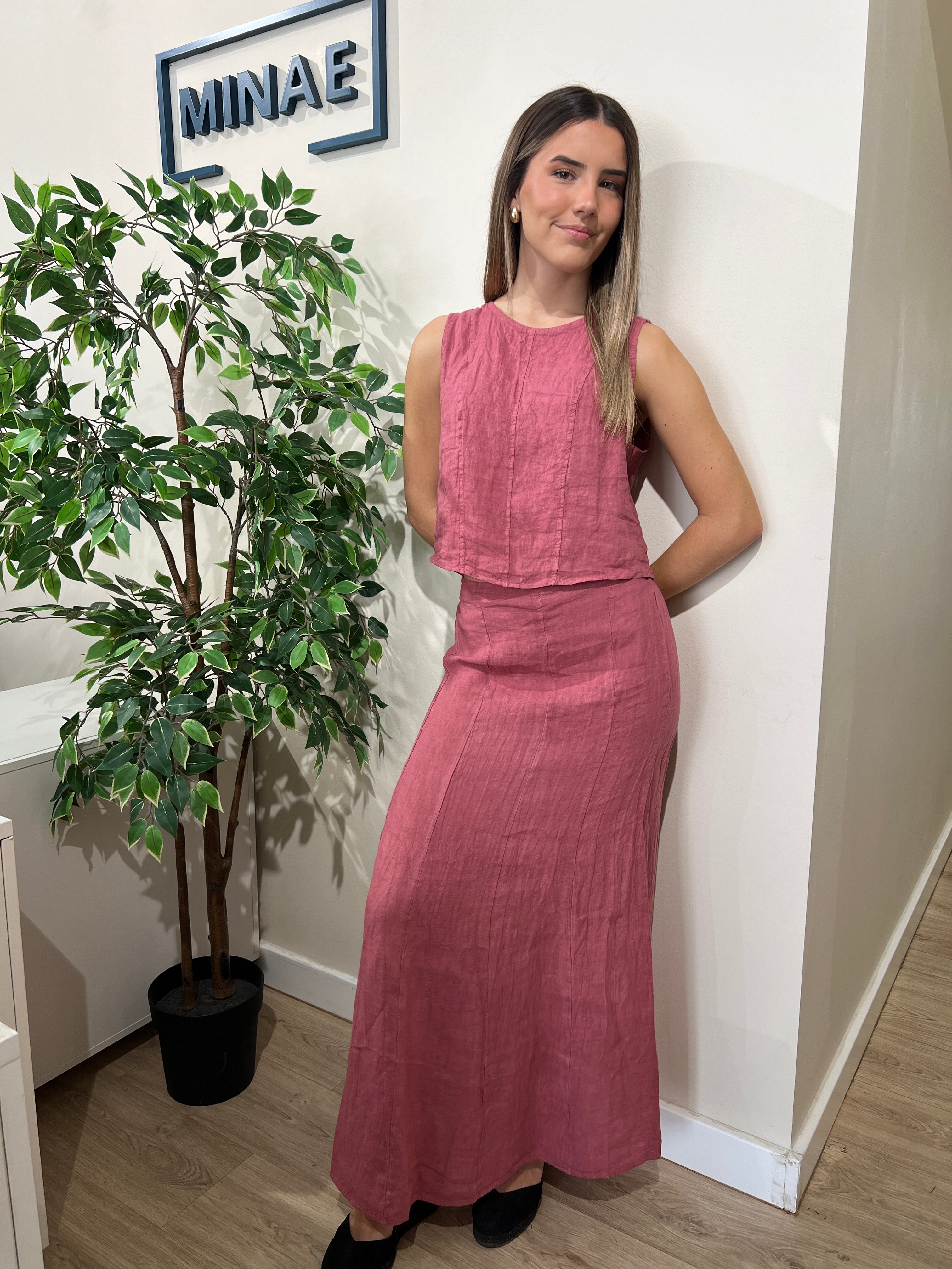 Conjunto de falda lino rosa