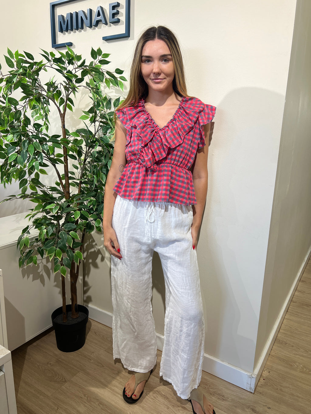 Blusa Mallorca fucsia-gris