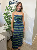 Vestido palabra de honor rayas