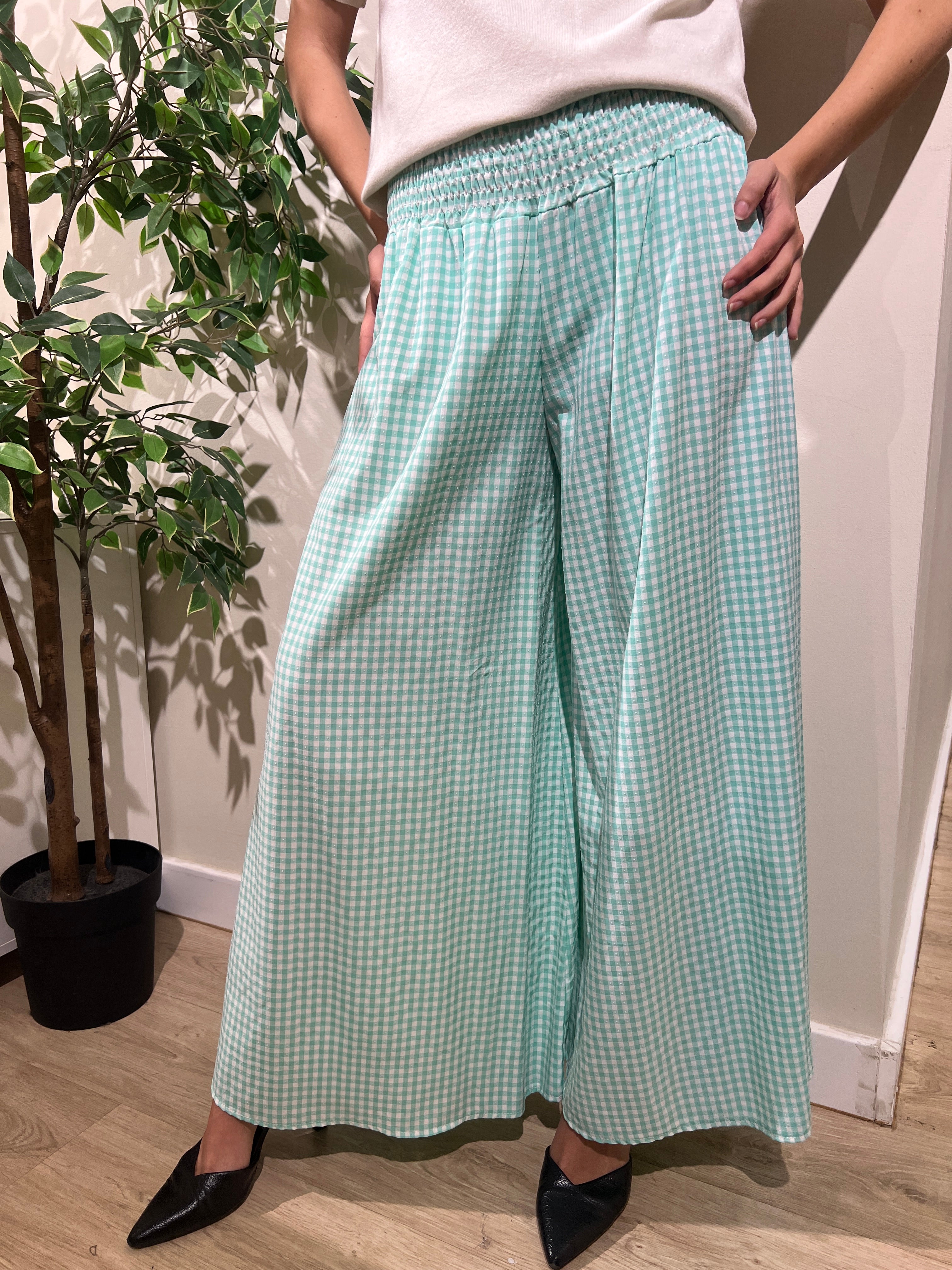 Pantalón vichy celeste
