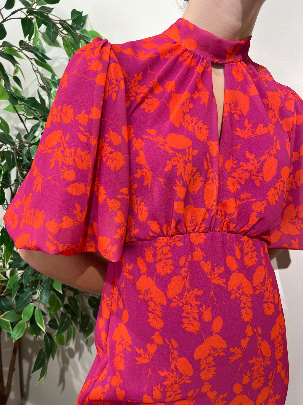 Vestido Renata fucsia y naranja