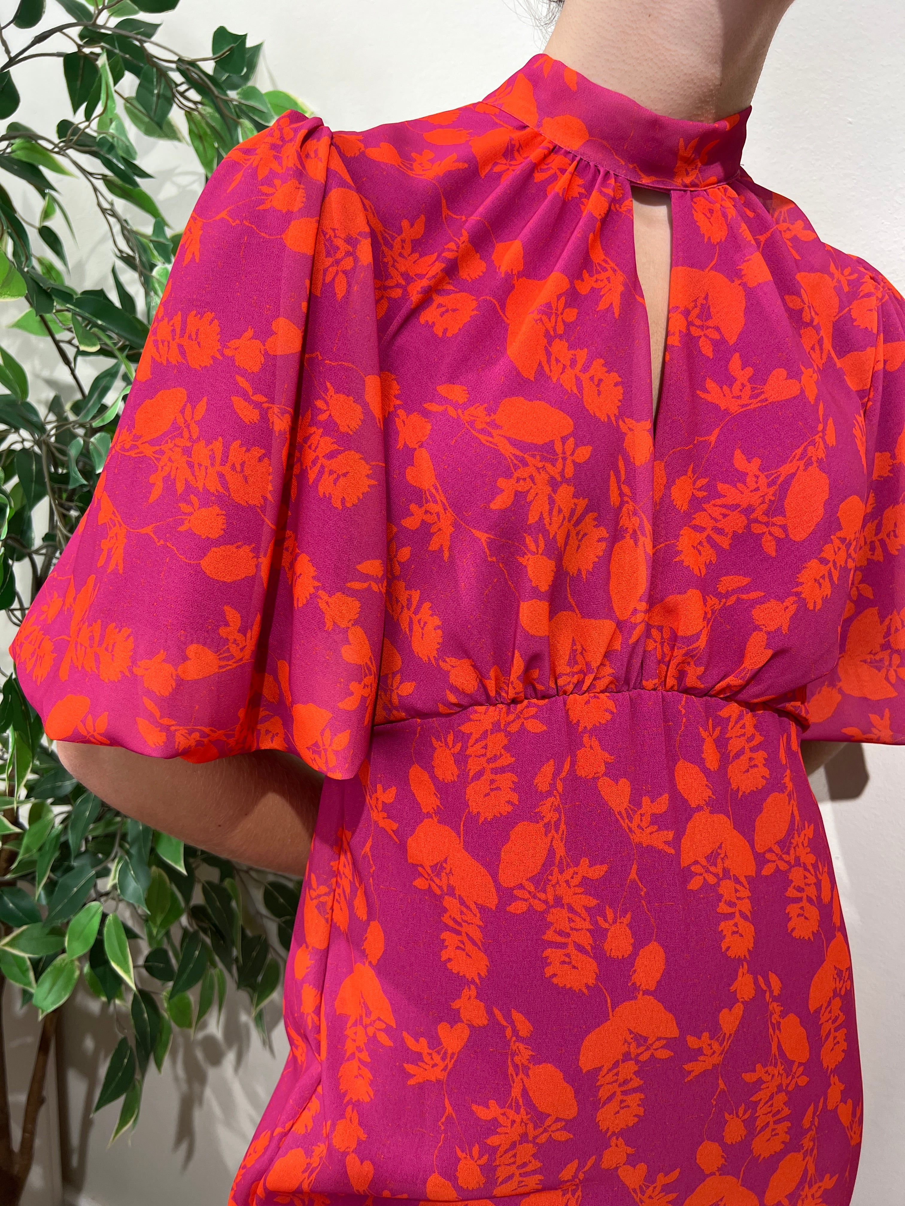 Vestido Renata fucsia y naranja