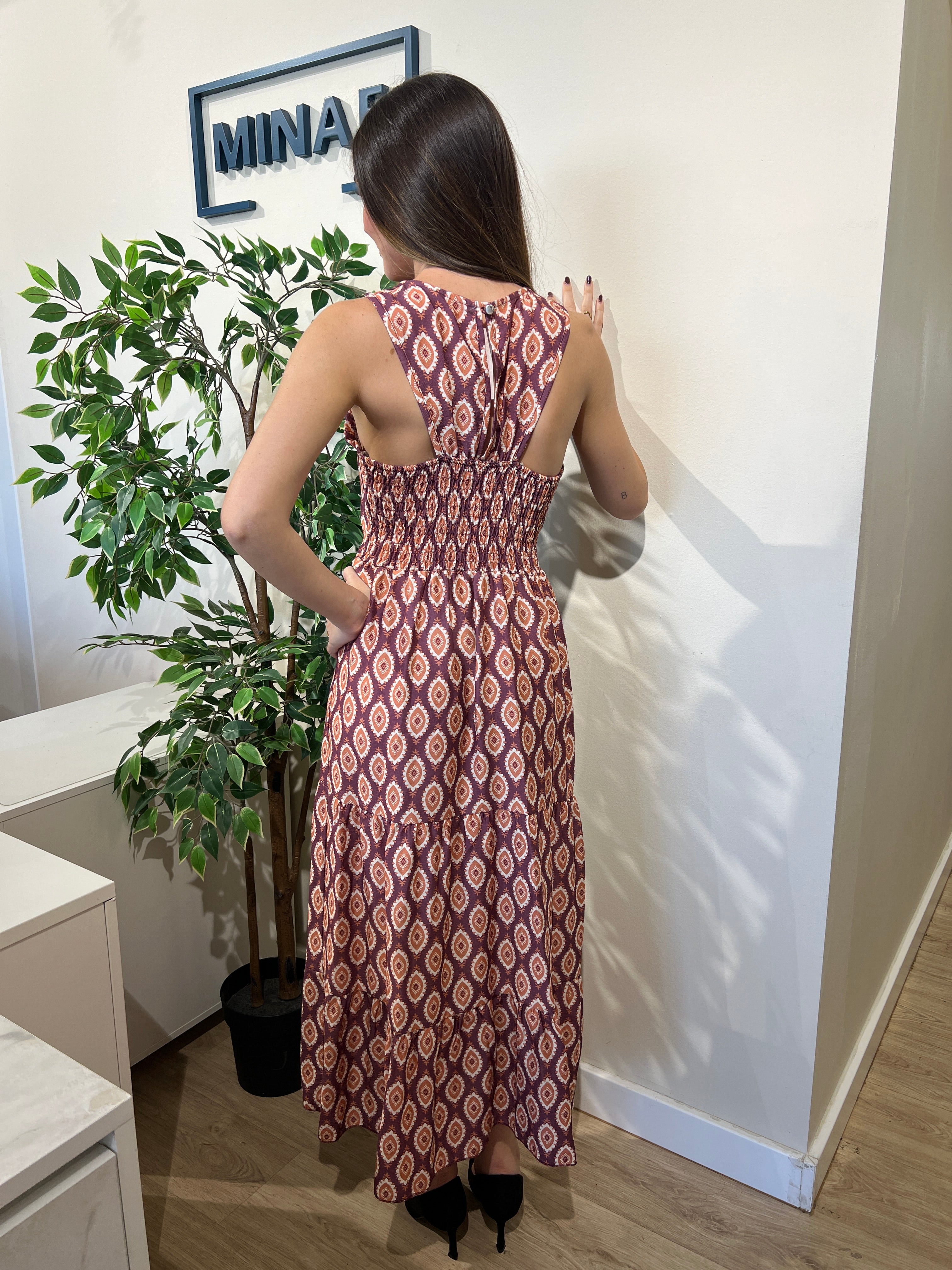 Vestido Bianca morado y naranja