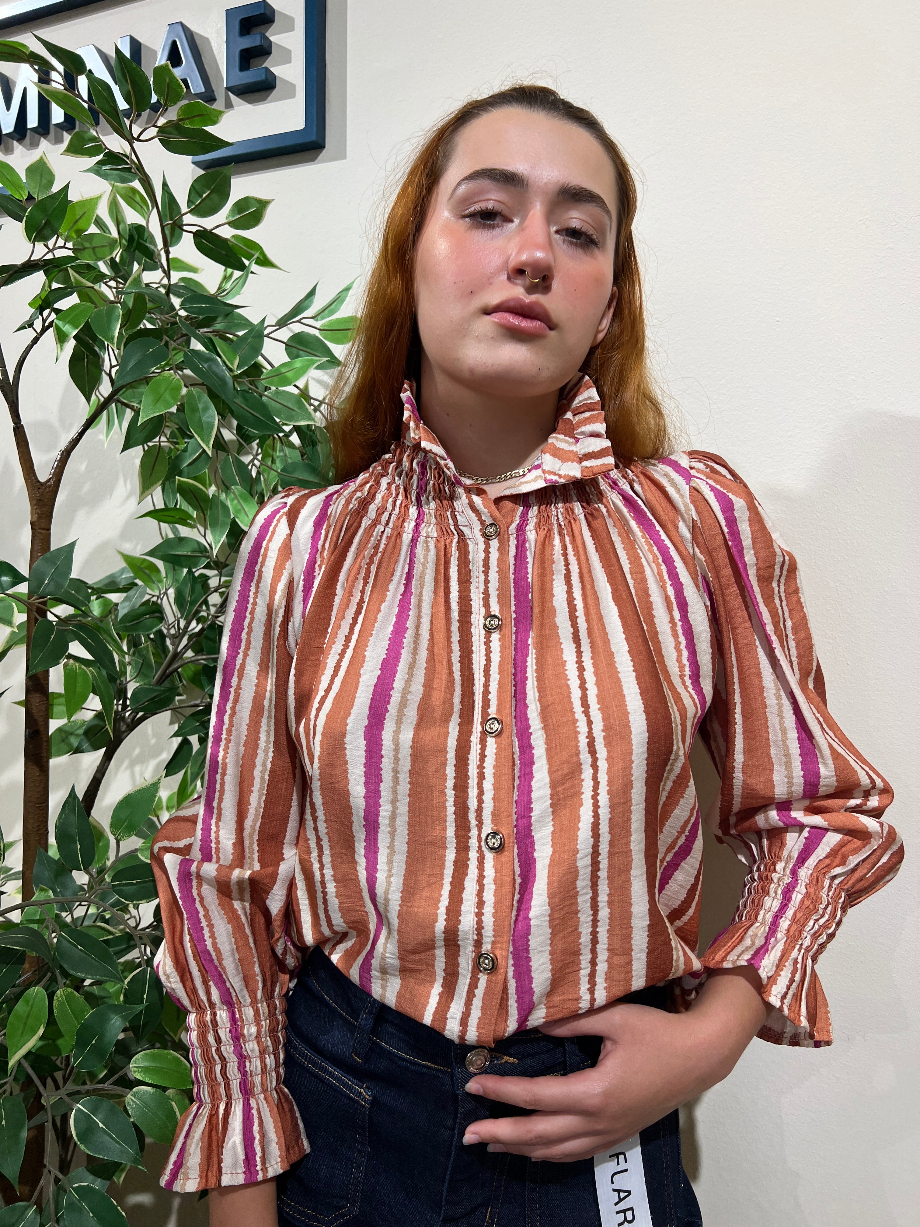 Blusa rayas naranja-rosa