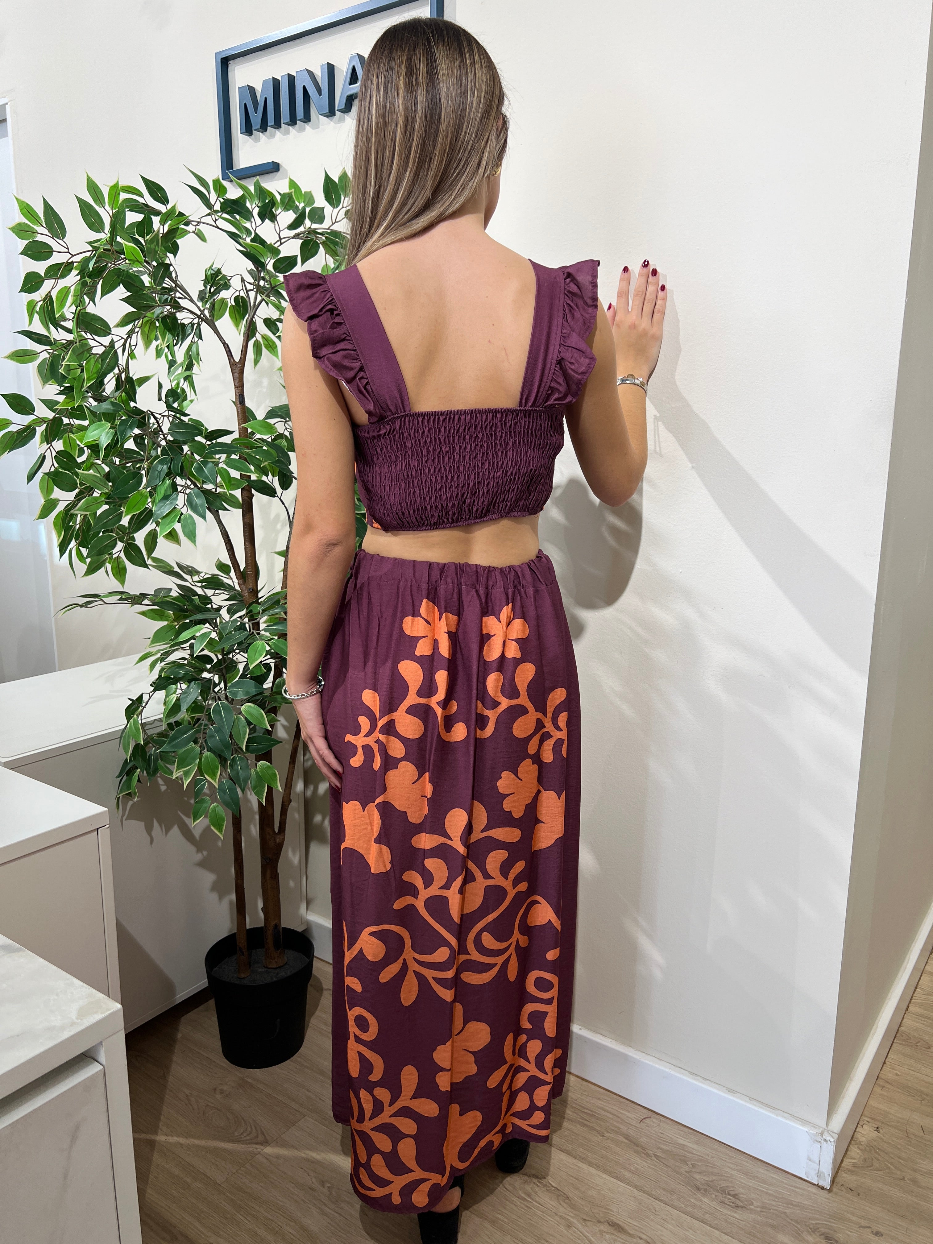 Conjunto Valeria morado y naranja
