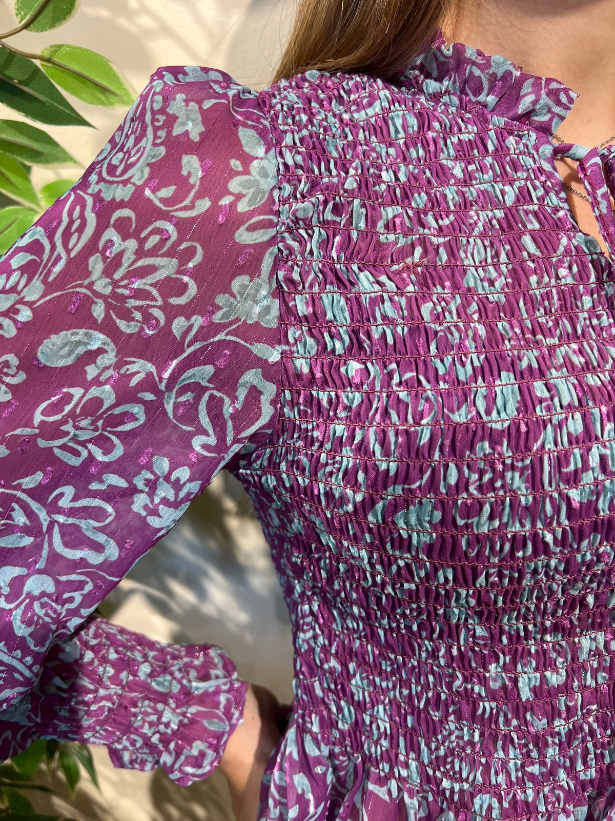 Blusa Marta morada y celeste