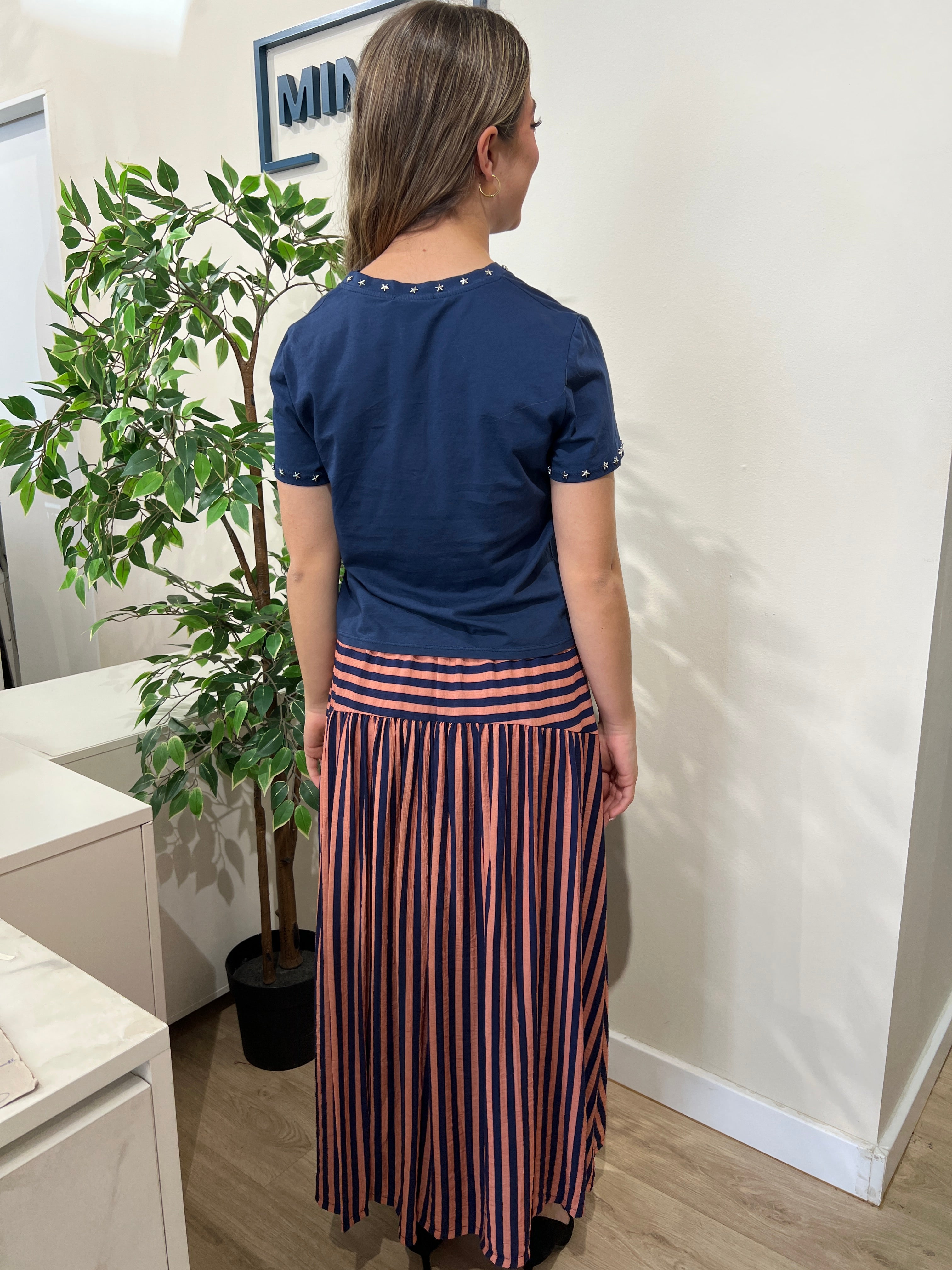 Falda rayas azul y salmón