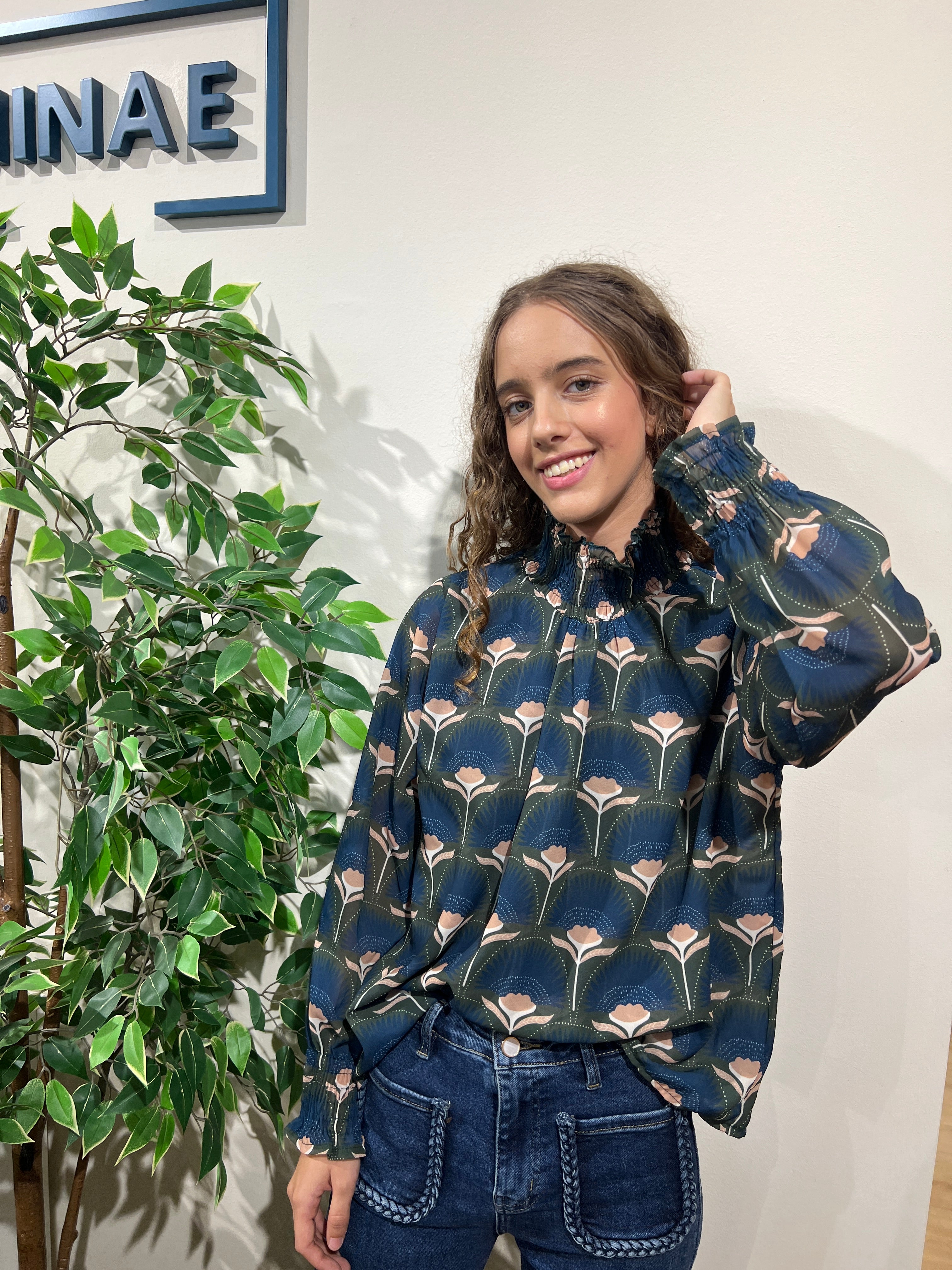 Blusa Celina caqui y azul