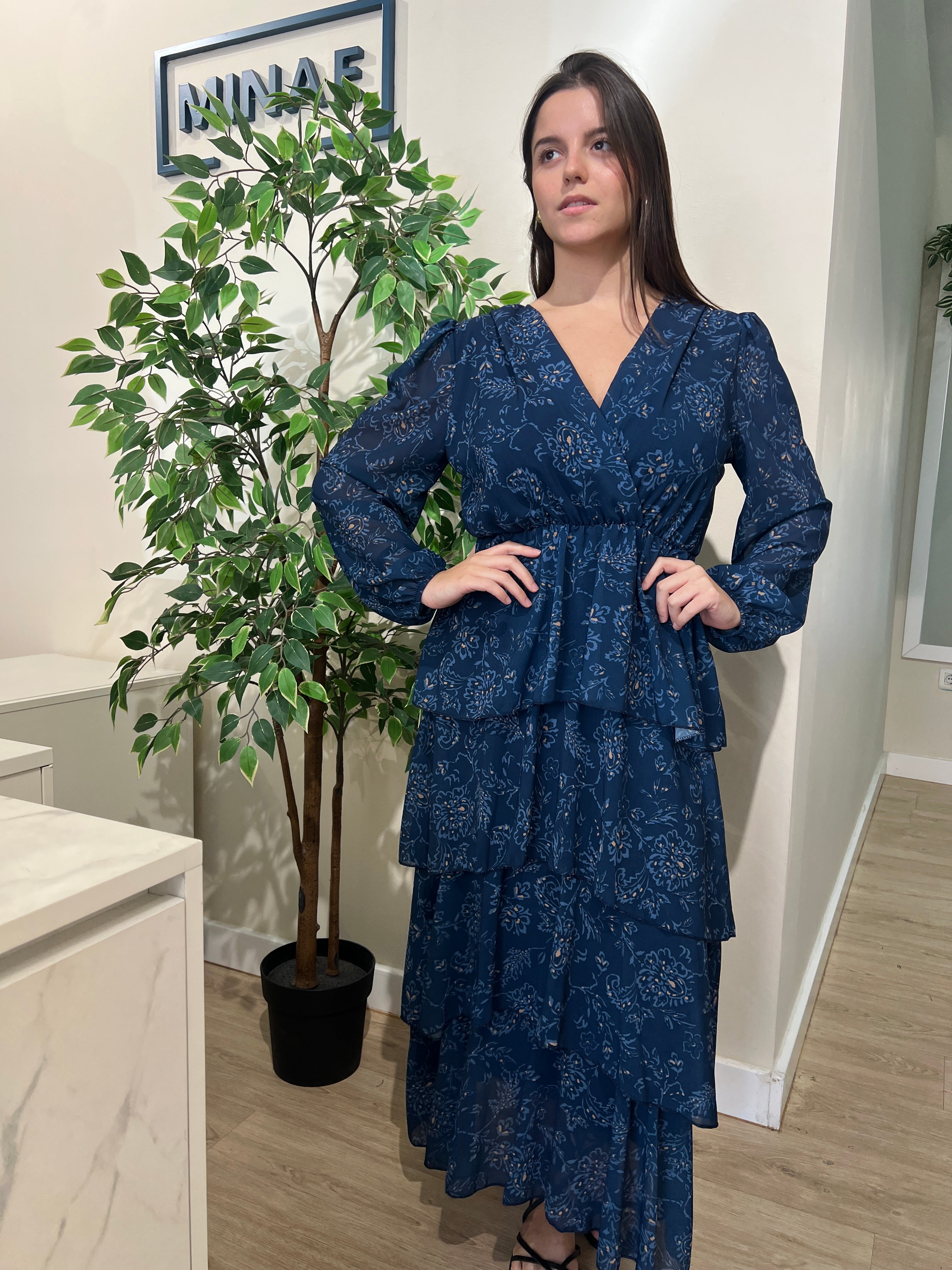 Vestido volantes azul