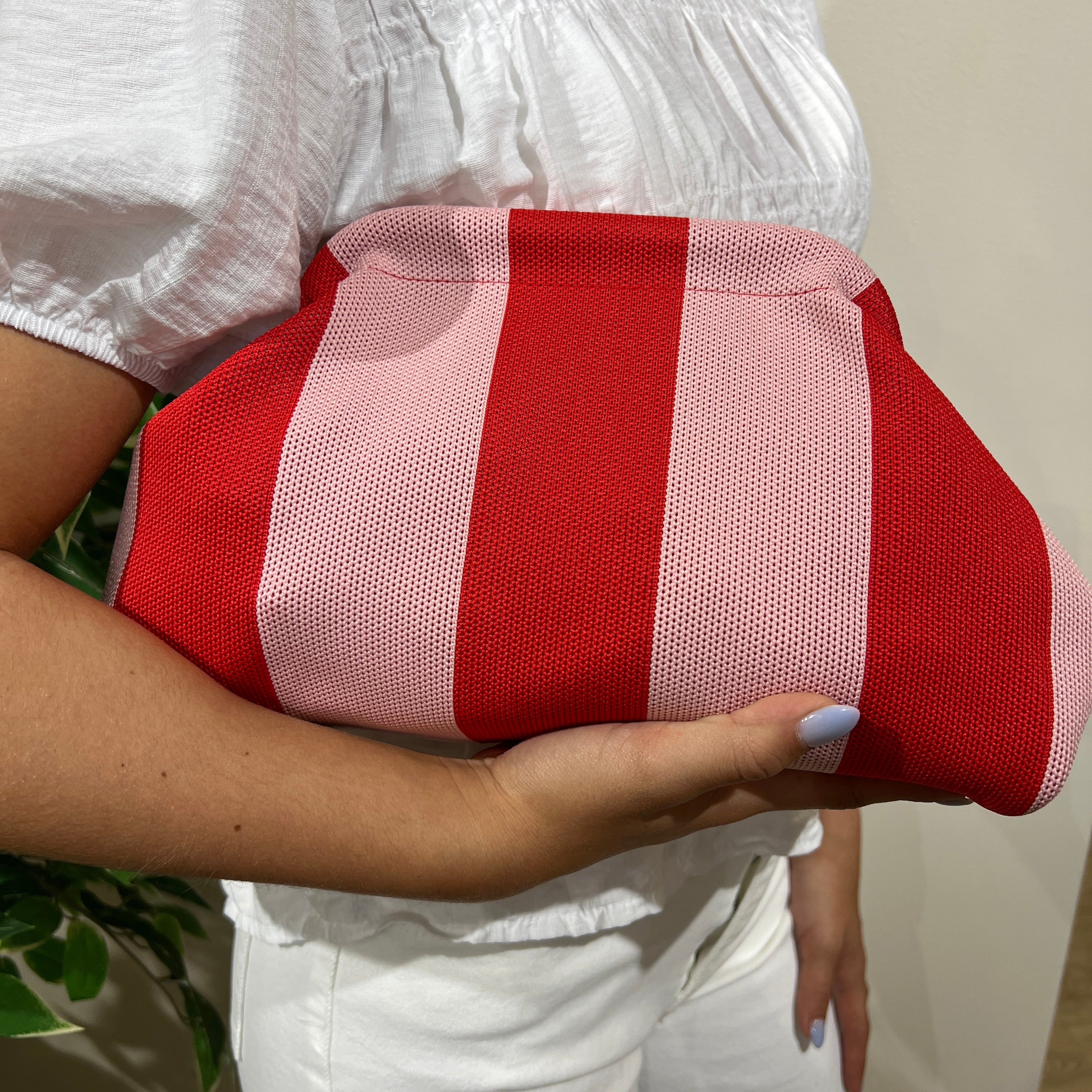 Bolso rayas rojo-rosa