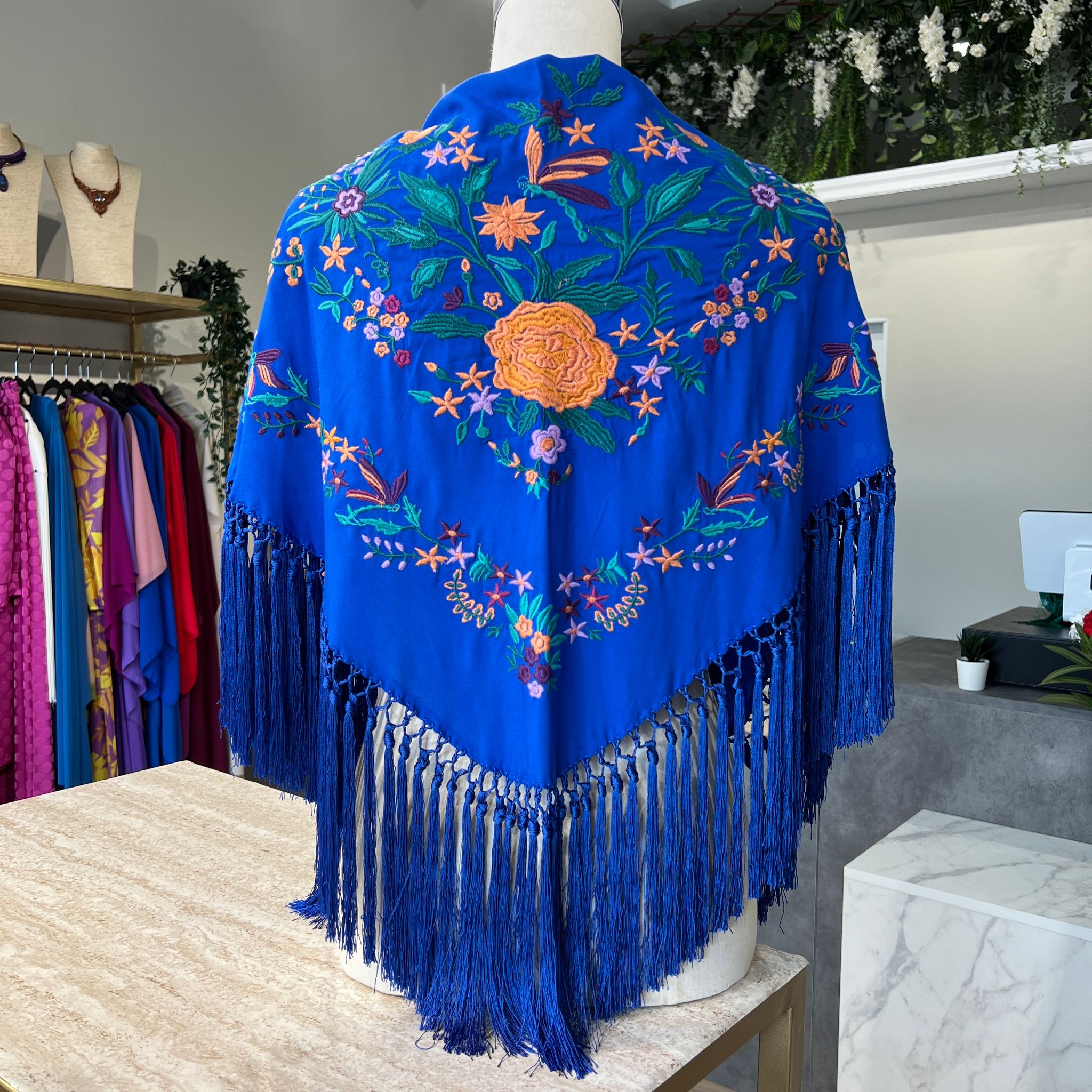 Mantón Zambra azul eléctrico