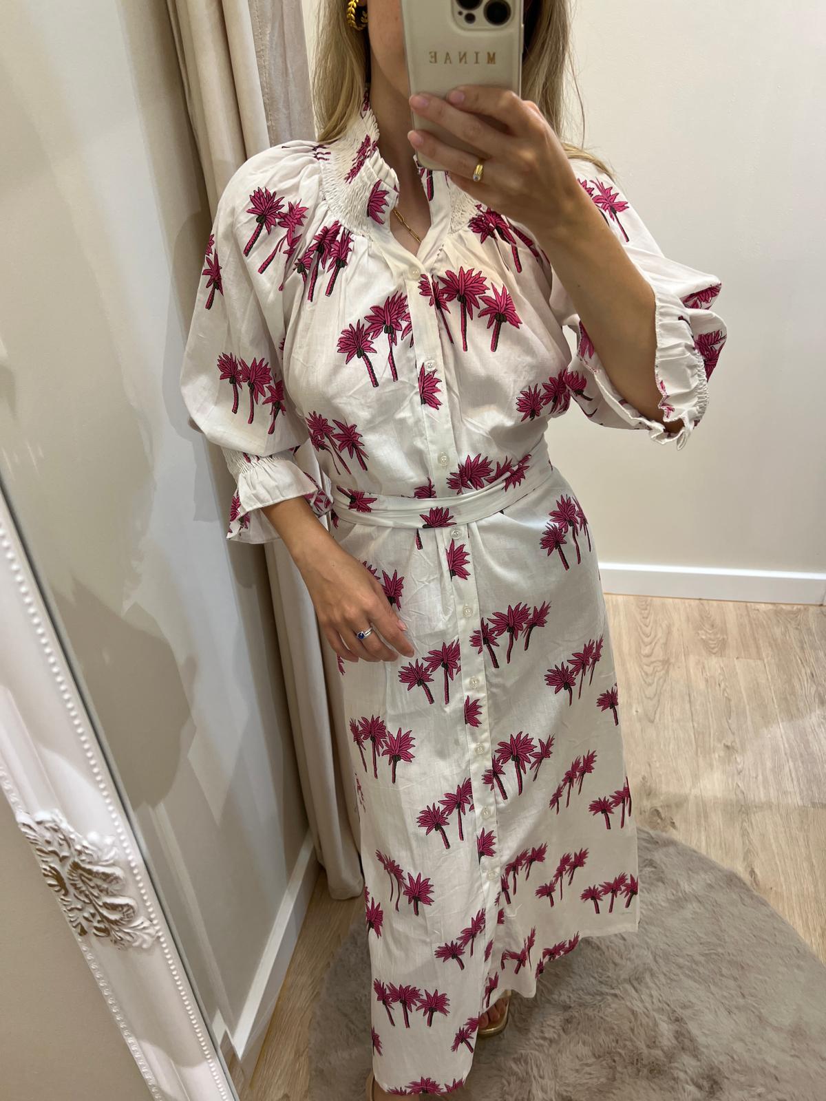 Vestido camisero palmeras rosas