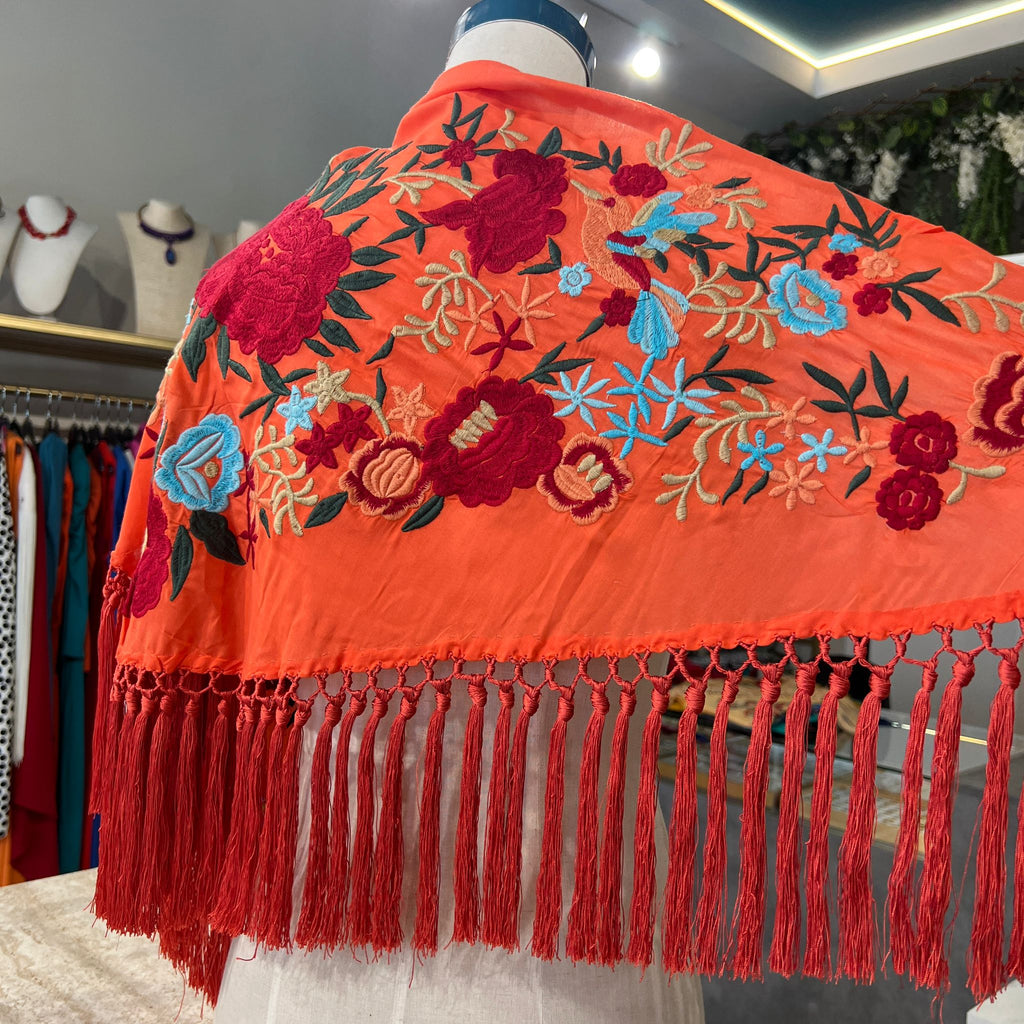 Mantón Colibrí coral con rojo