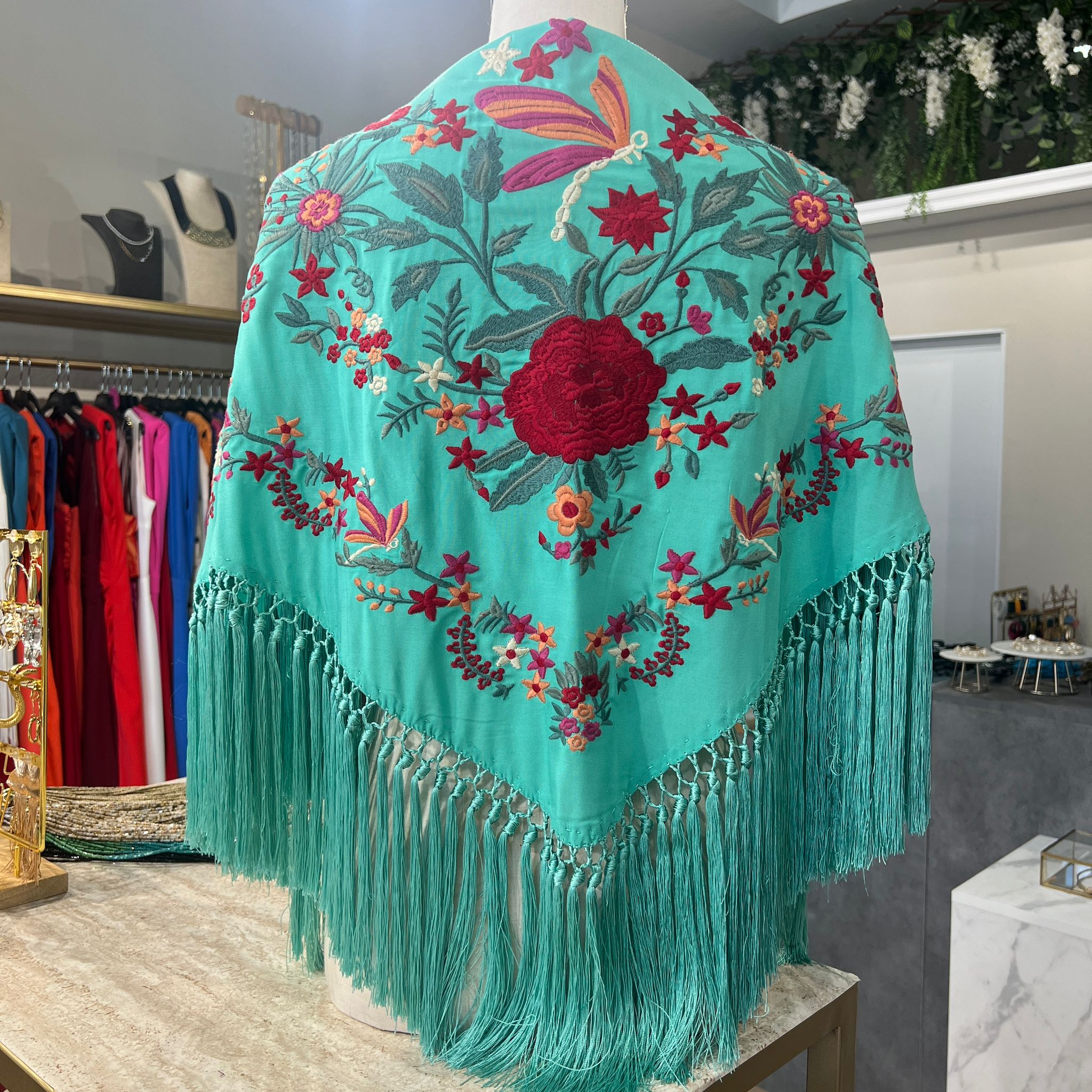 Mantón Zambra verde agua