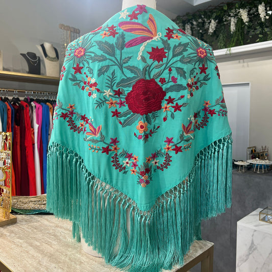 Mantón Zambra verde agua