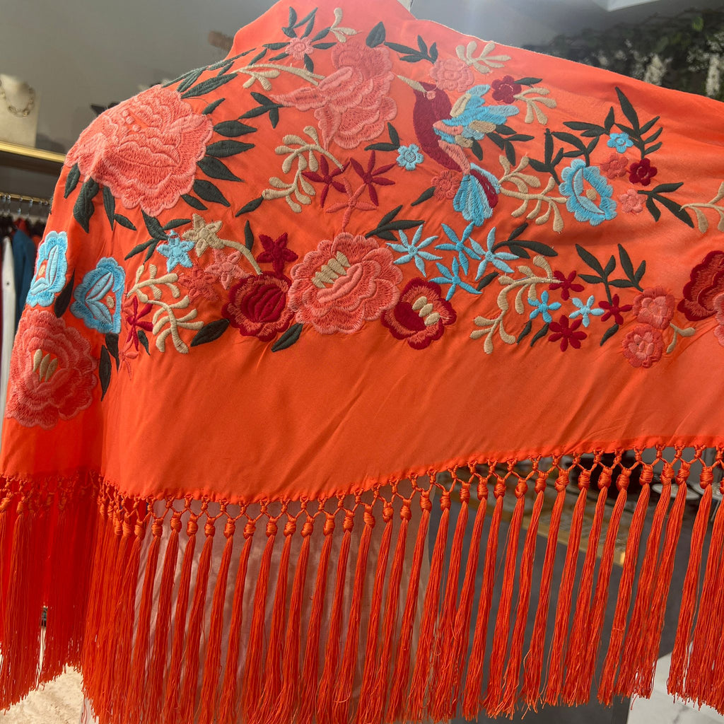 Mantón Colibrí coral con coral