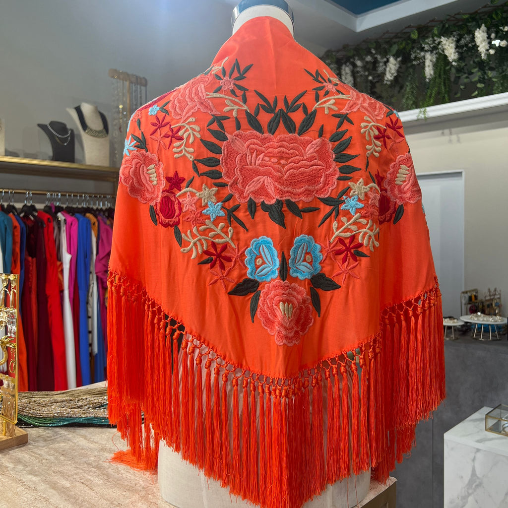 Mantón Colibrí coral con coral