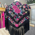 Mantón Cantiña negro con buganvilla